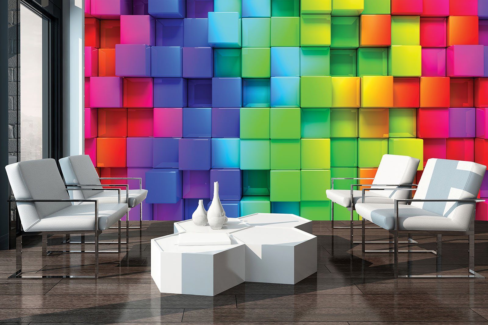 Wallarena Fototapete Kinderzimmer Jungen Mädchen Blöcke Regenbogen Vlies Ta günstig online kaufen