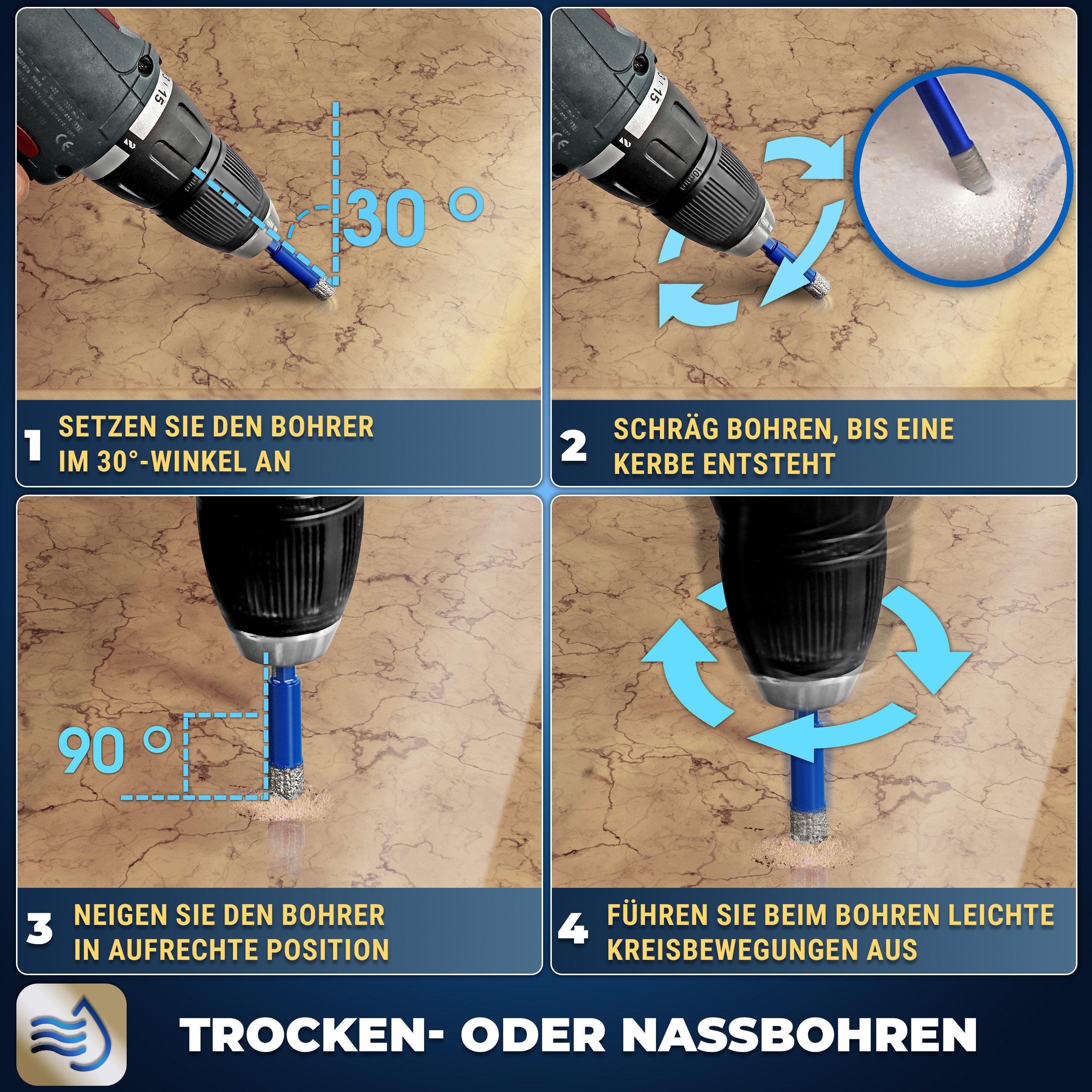 S&R Bohrersatz Professional 2-tlg Set 10 mm Diamantbohrer und Karbid Glasbohrer, (1 Diamantbohrer und Karbidbohrer mit Durchmesser: 10 mm), Harte Keramik, Grani – Bild 5 von 5