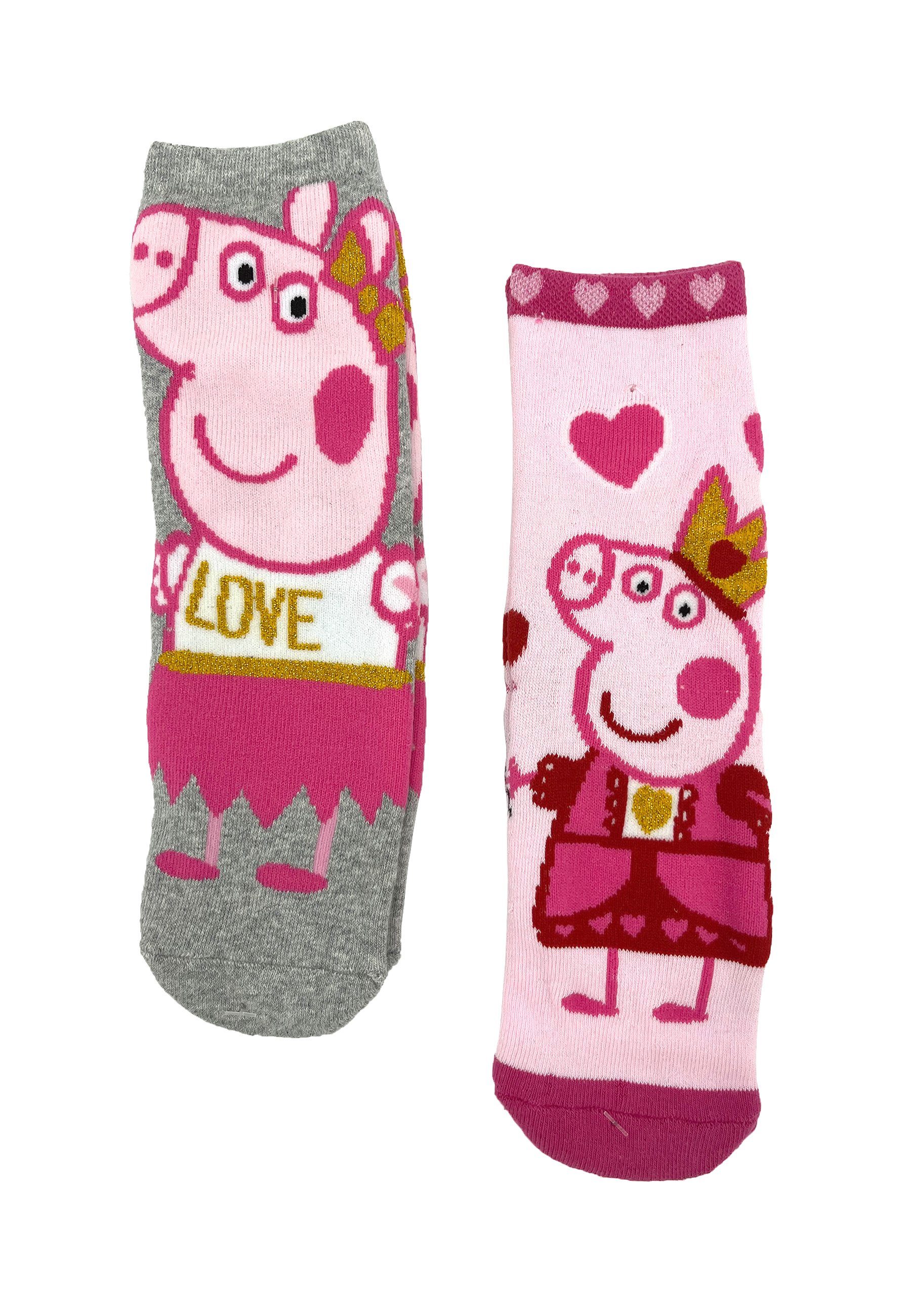 (2-Paar) Peppa Socken Wutz Noppen Disney ABS-Socken anti-rutsch mit Mädchen Strümpfe Frozen