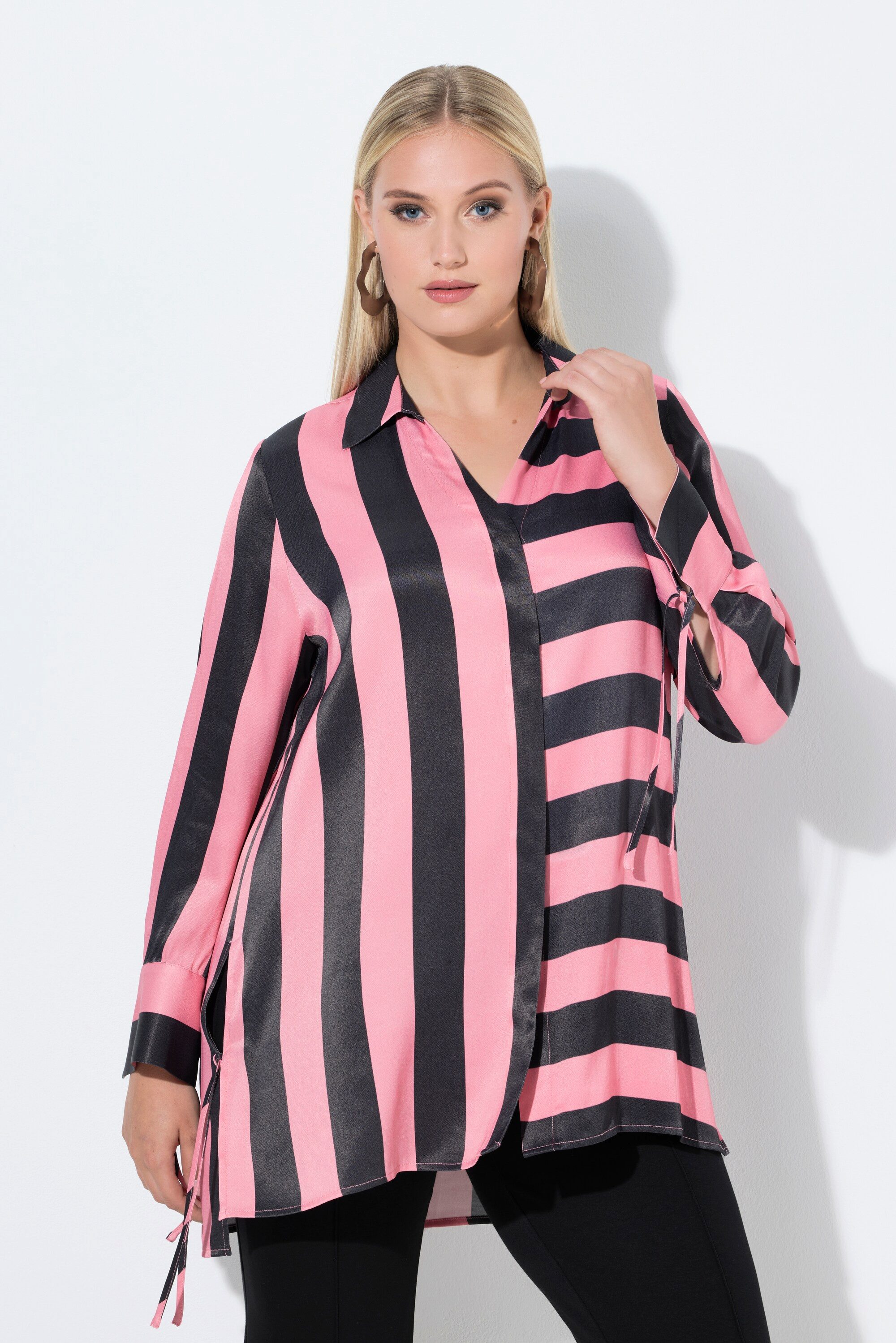 Hemdbluse Bluse Blockstreifen Hemdkragen Langarm