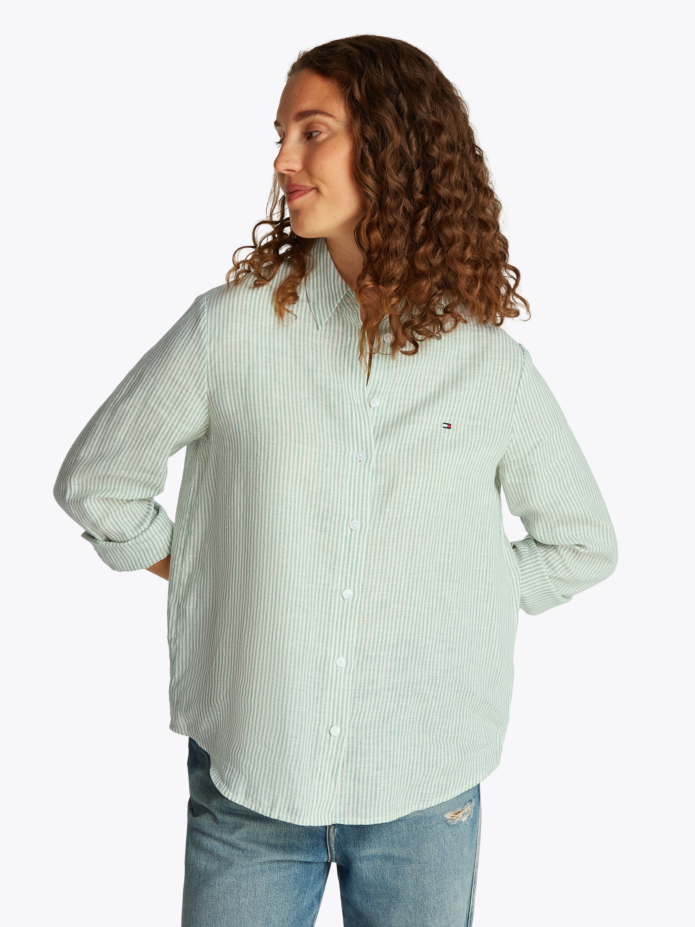 Tommy Hilfiger Hemdbluse ESS LINEN RELAXED SHIRT mit Logostickerei,kühlende günstig online kaufen