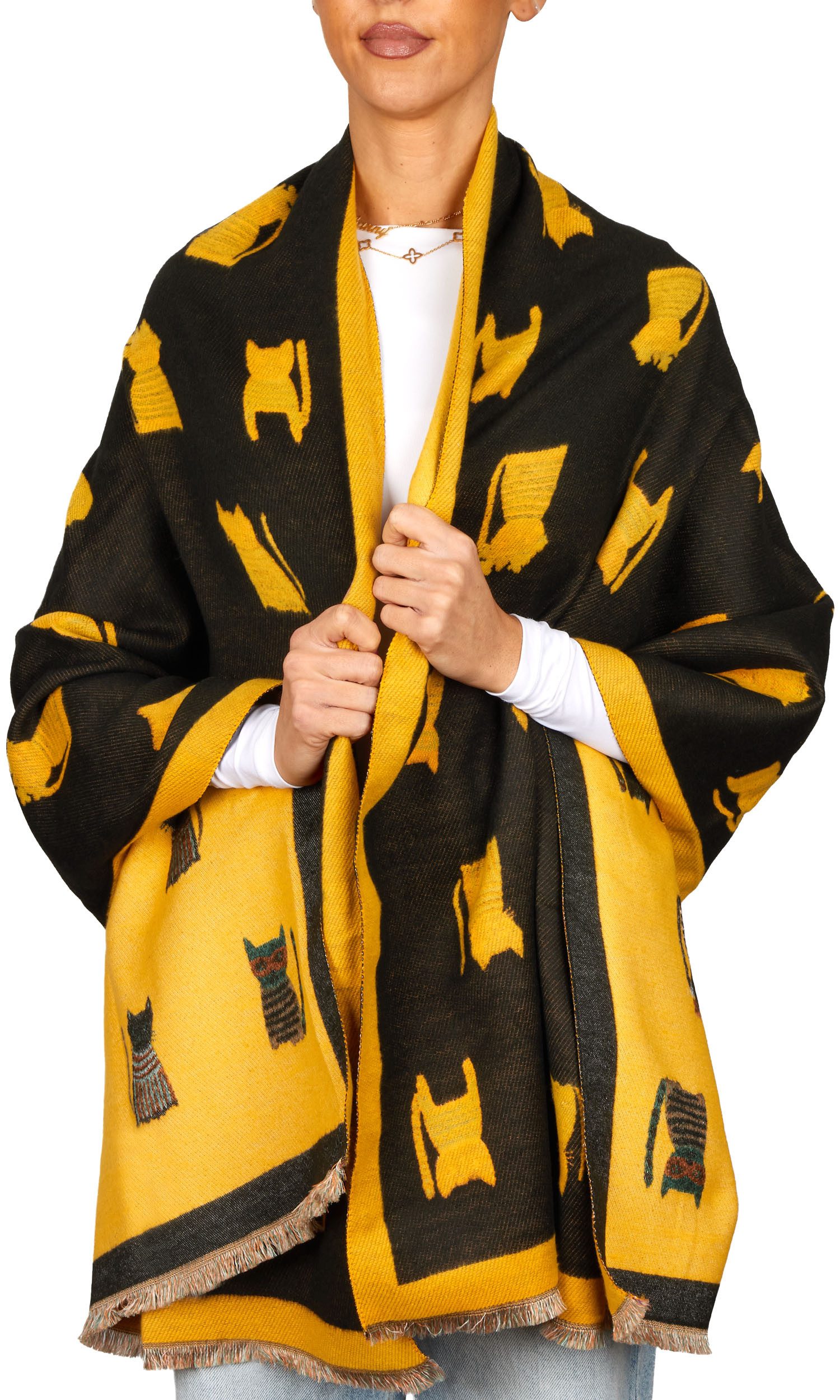 BRUBAKER Schal Cashmirillo Damen Schal mit Katzen Muster - 70 x 200 cm, (Herbstschal Winterschal, 1-St. Weiches Kaschmir-Gefühl), Warm, Kuschelig und Oversized - Damenschal für Herbst und Winter