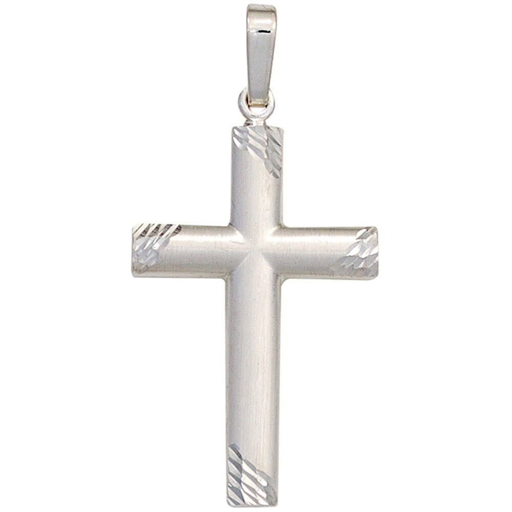 Kettenanhänger Anhänger Kreuz, 925 Silber teilmatt glänzend