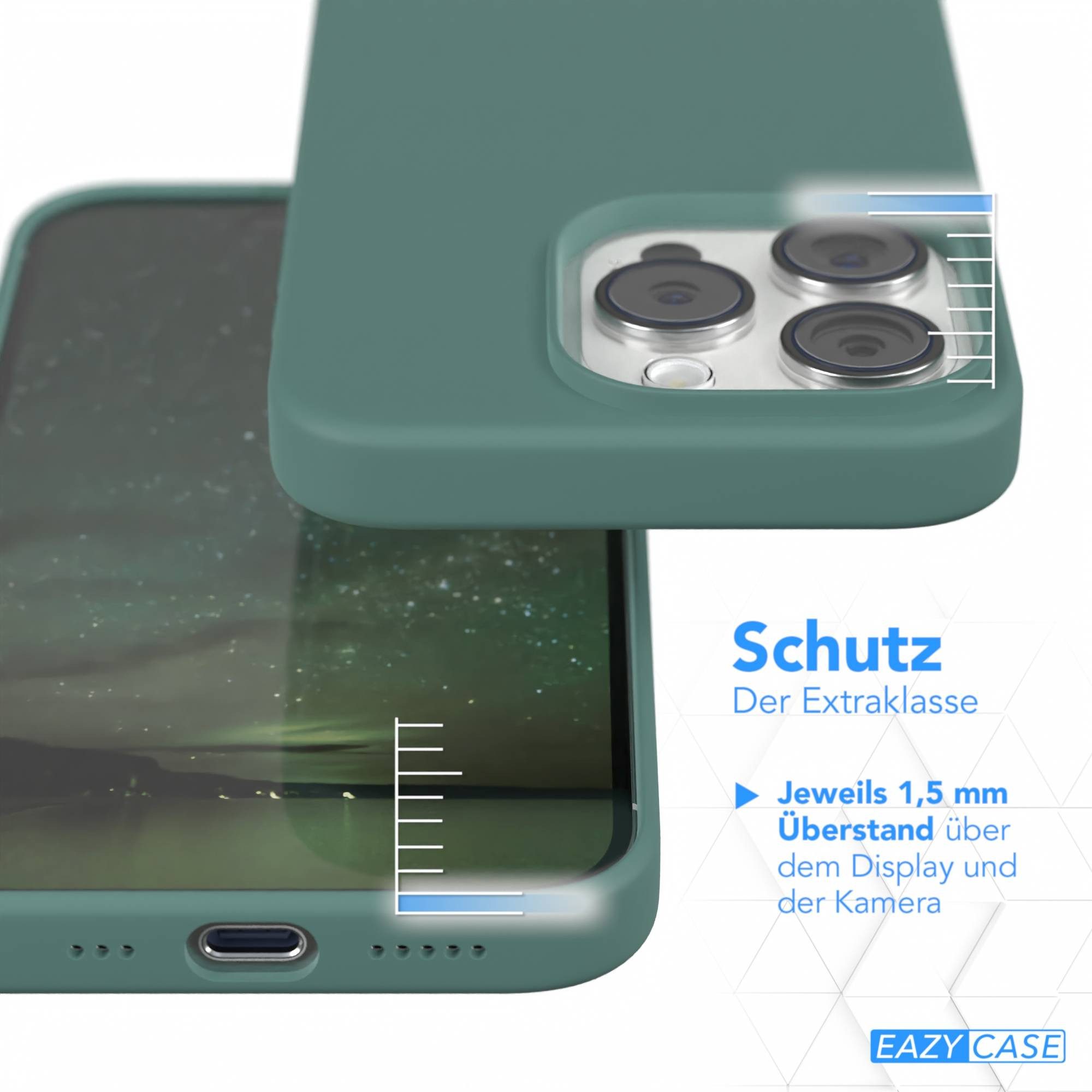 EAZY CASE Handyhülle für Apple iPhone 15 Pro Premium Silikon 6,1 Zoll, Schutzhülle mit Kameraschutz Back Cover Bumper Case Case Dunkelgrün – Bild 3 von 5