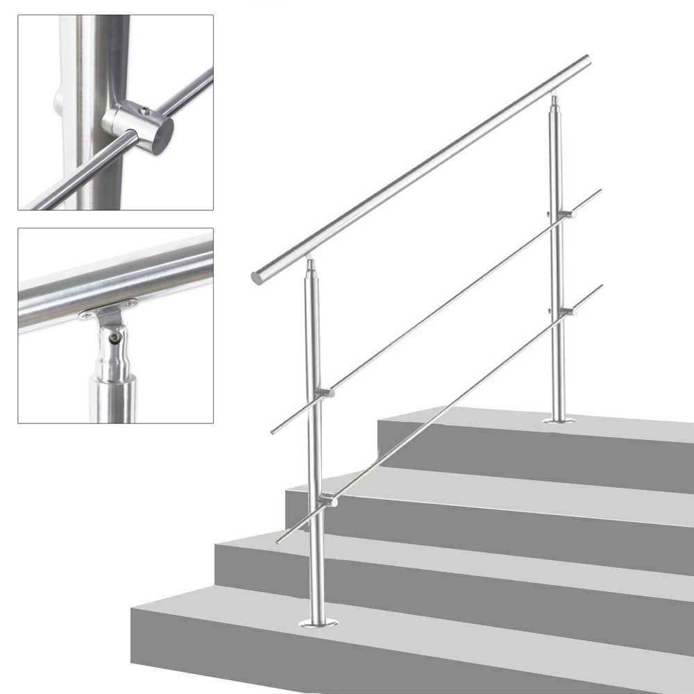 OUNUO Treppengeländer Geländer Edelstahl Handlauf Innen und Außen, 100 cm Länge, mit 2, 0 Pfosten