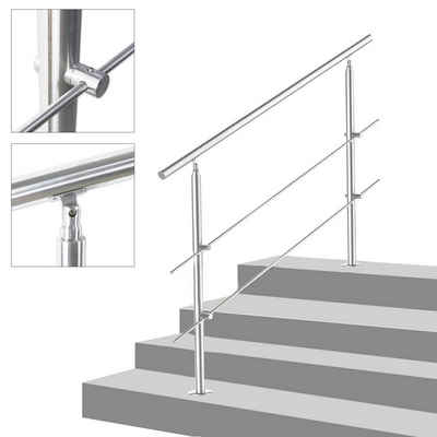 OUNUO Treppengeländer Geländer Edelstahl Handlauf Innen und Außen, 150 cm Länge, mit 2 Pfosten