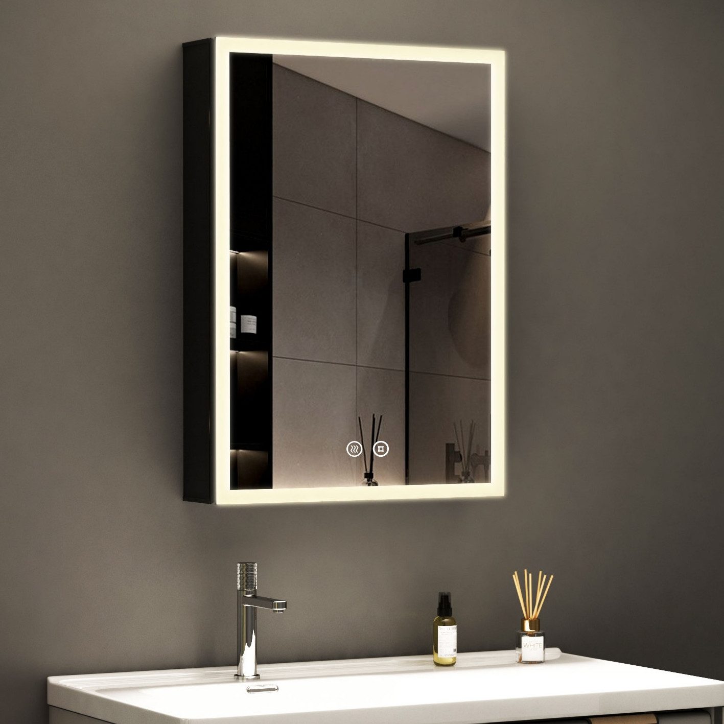WDWRITTI Spiegelschrank Schwarz mit beleuchtung Hängeschrank 3Lichtfarben D günstig online kaufen