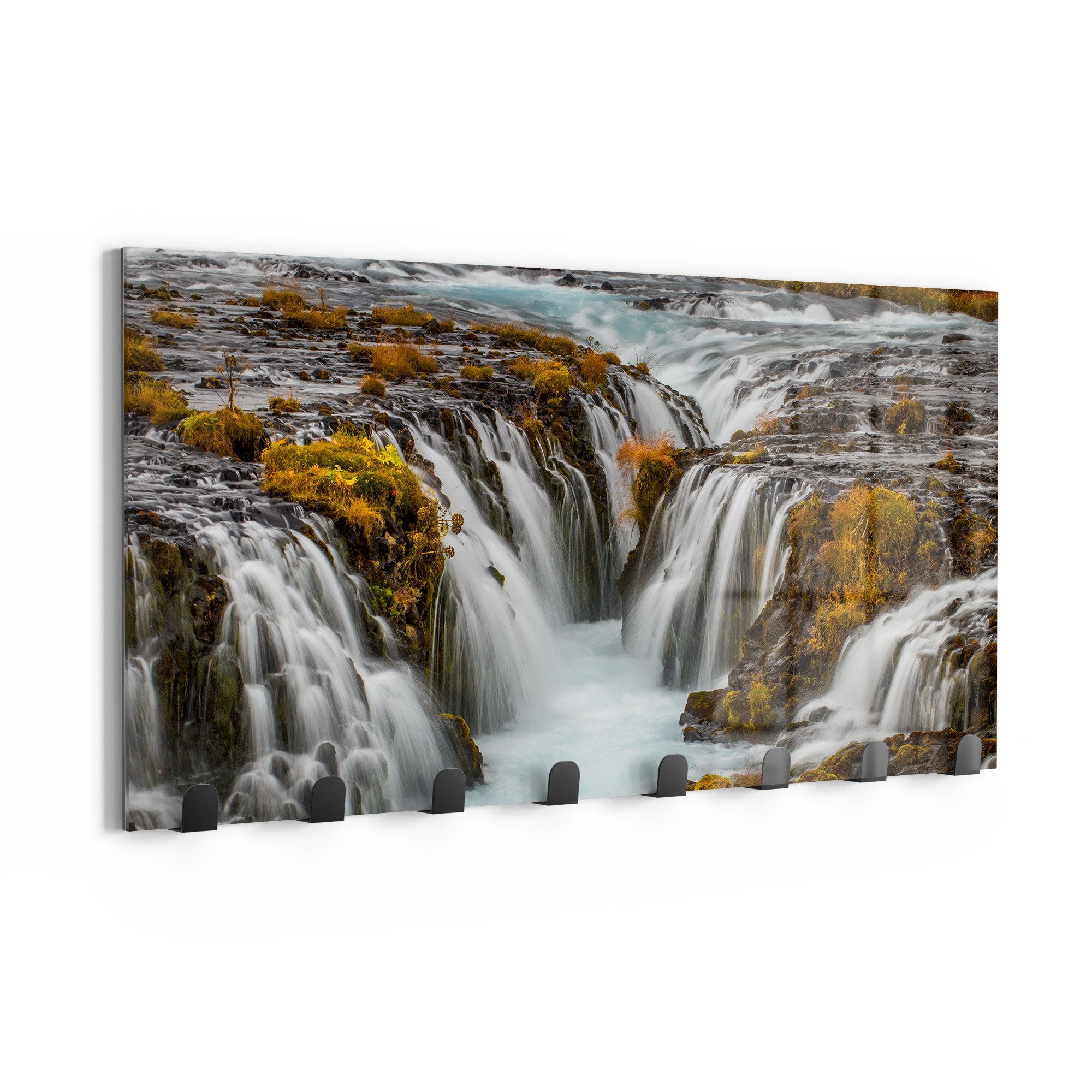 DEQORI Kleiderhaken 'Herbstlicher Wasserfluss', Glas Garderobe Paneel magnetisch beschreibbar