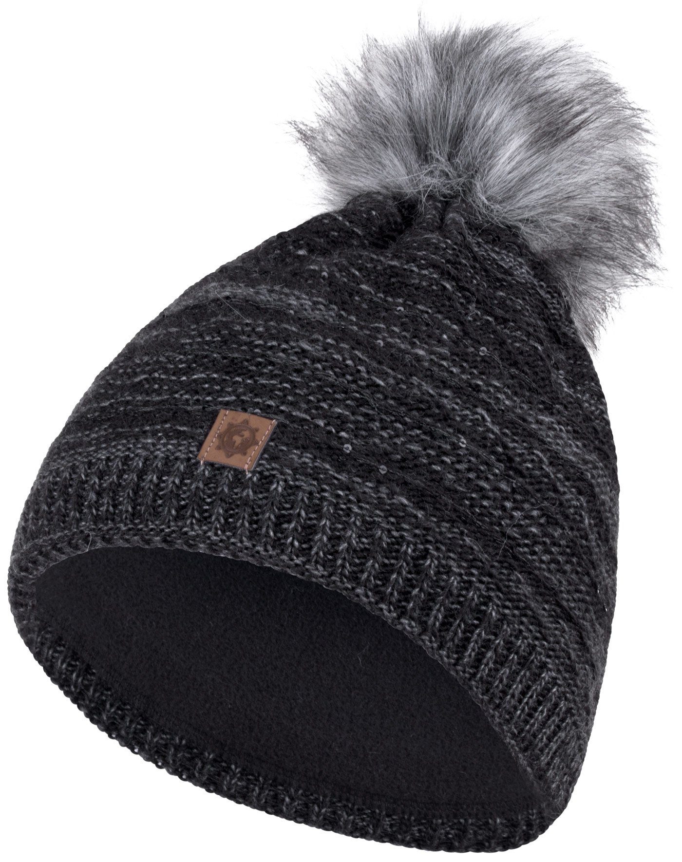 Wintermütze schwarz Strickmütze compagno Damenmütze Pailetten Damen Beanie (1-St) Bommelmütze