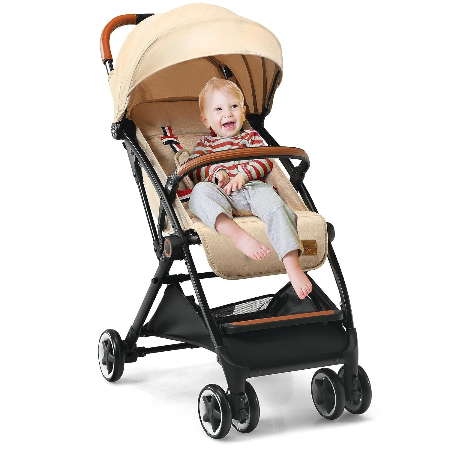 KOMFOTTEU Kinder-Buggy Kinderwagen, verstellbar&tragbar&faltbar, für Baby bis 3 Jahre alt beige