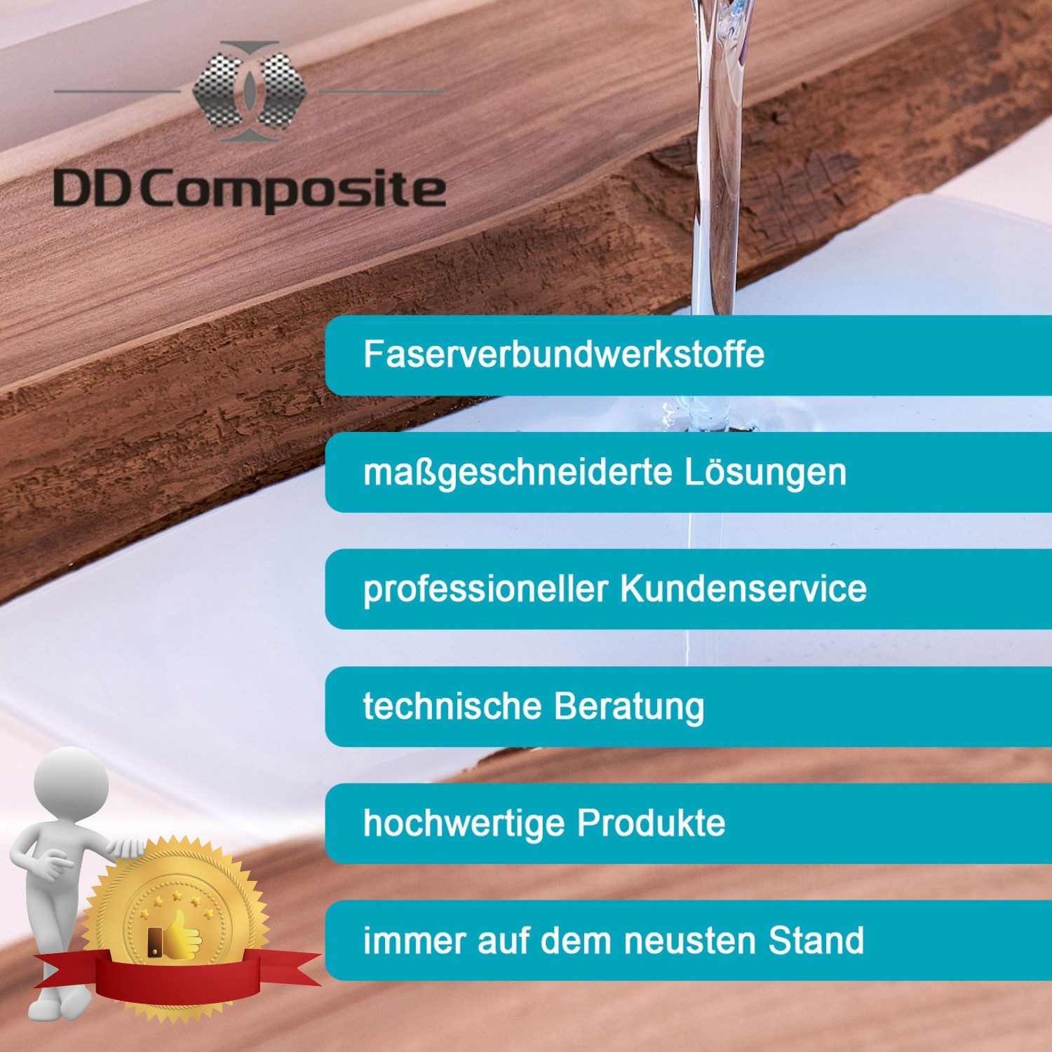 DD Composite Epoxidharz 1kg Epox 4307 + 500g Härter 313 (Topcoat, 2-St., Harz und Härter), transparent, Lösemittel- und füllstofffrei – Bild 5 von 5