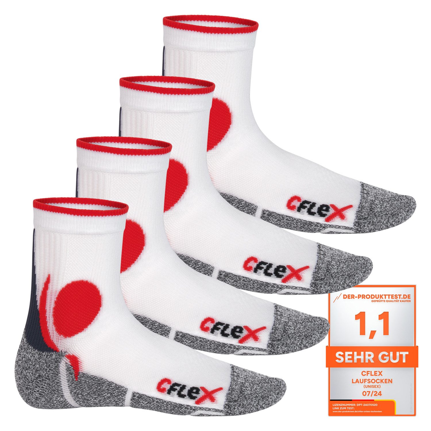 CFLEX Sportsocken Damen und Herren Running Funktionssocken (4 Paar) Laufsocken