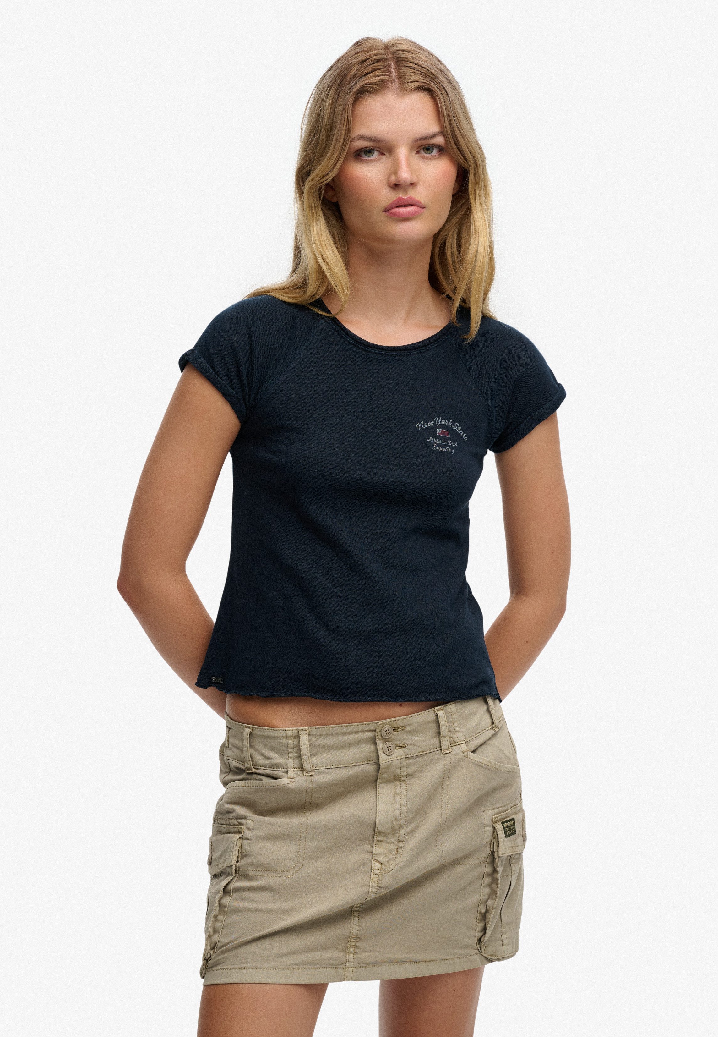 Superdry Kurzarmshirt ATH ESS SLUB GRAPHIC TEE Baumwolle, skinny fit