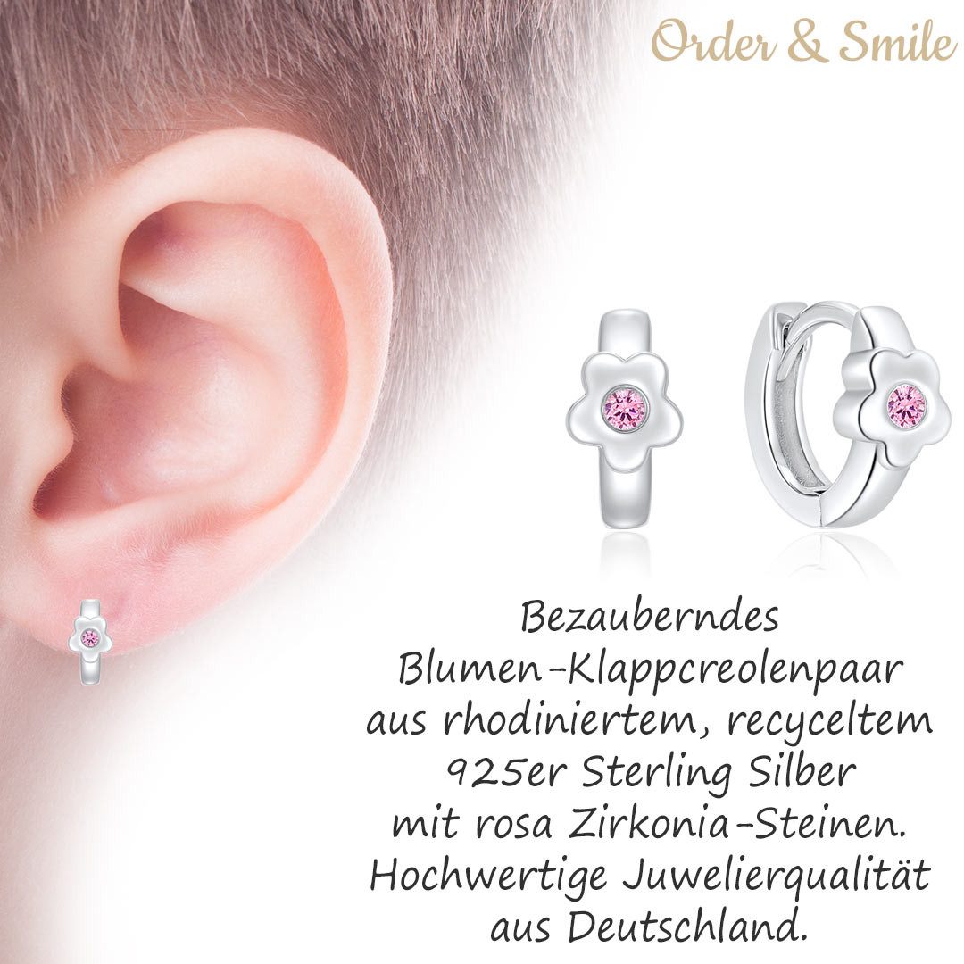 Order & Smile Schmuck Klappcreolen Mädchen Ohrringe Blume: 925 Silber Klappcreolen mit Zirkonia