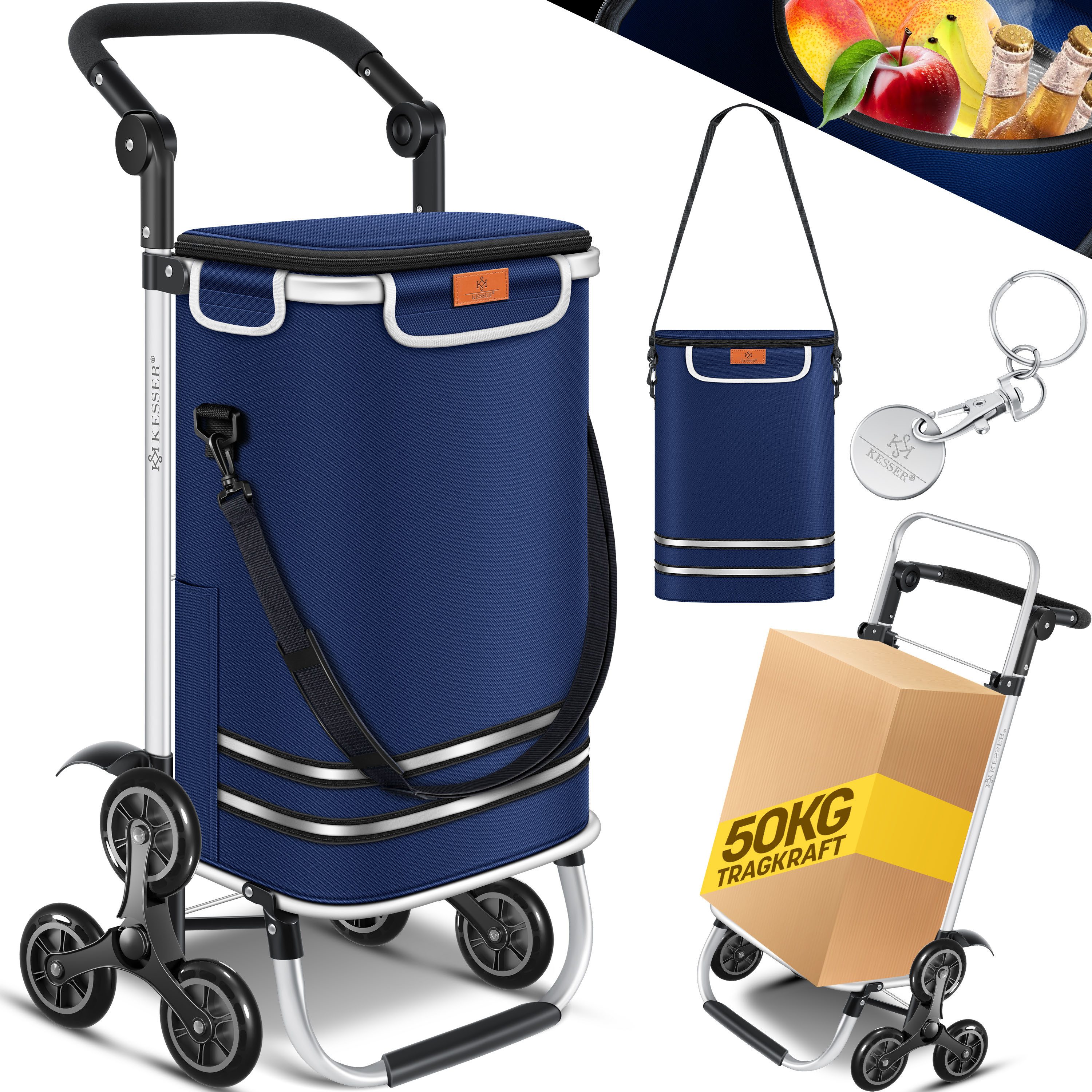 KESSER Einkaufstrolley, Einkaufstrolley mit Kühlfach ideal für Stufen belastbar bis 50kg