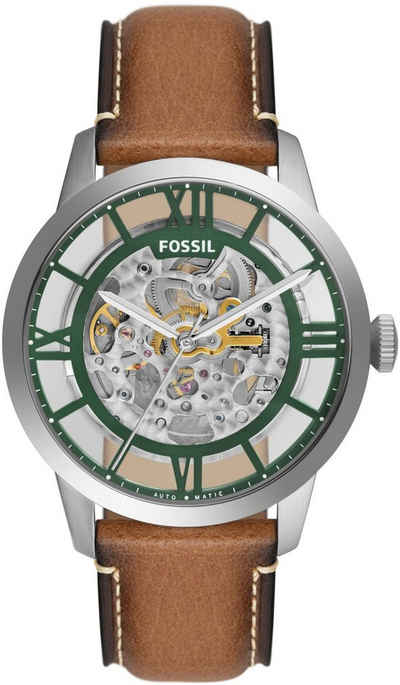 Fossil Automatikuhr TOWNSMAN, ME3234, Armbanduhr, Herrenuhr, mechanische Uhr, skelettiertes Zifferblatt