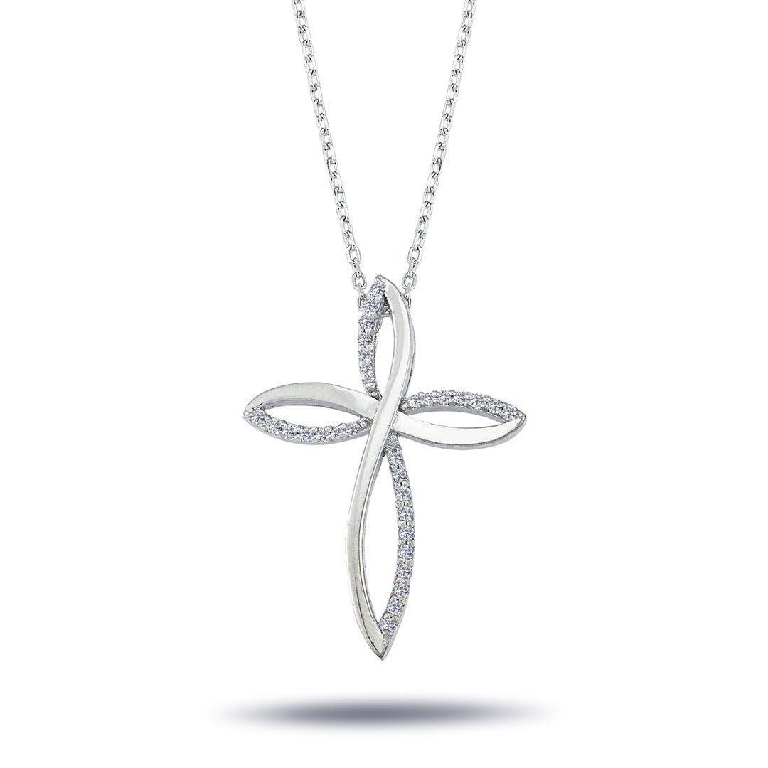 EinStein Diamant Goldkette, Kreuz Diamant Anhänger mit Kette Collier in 14 Karat Weißgold