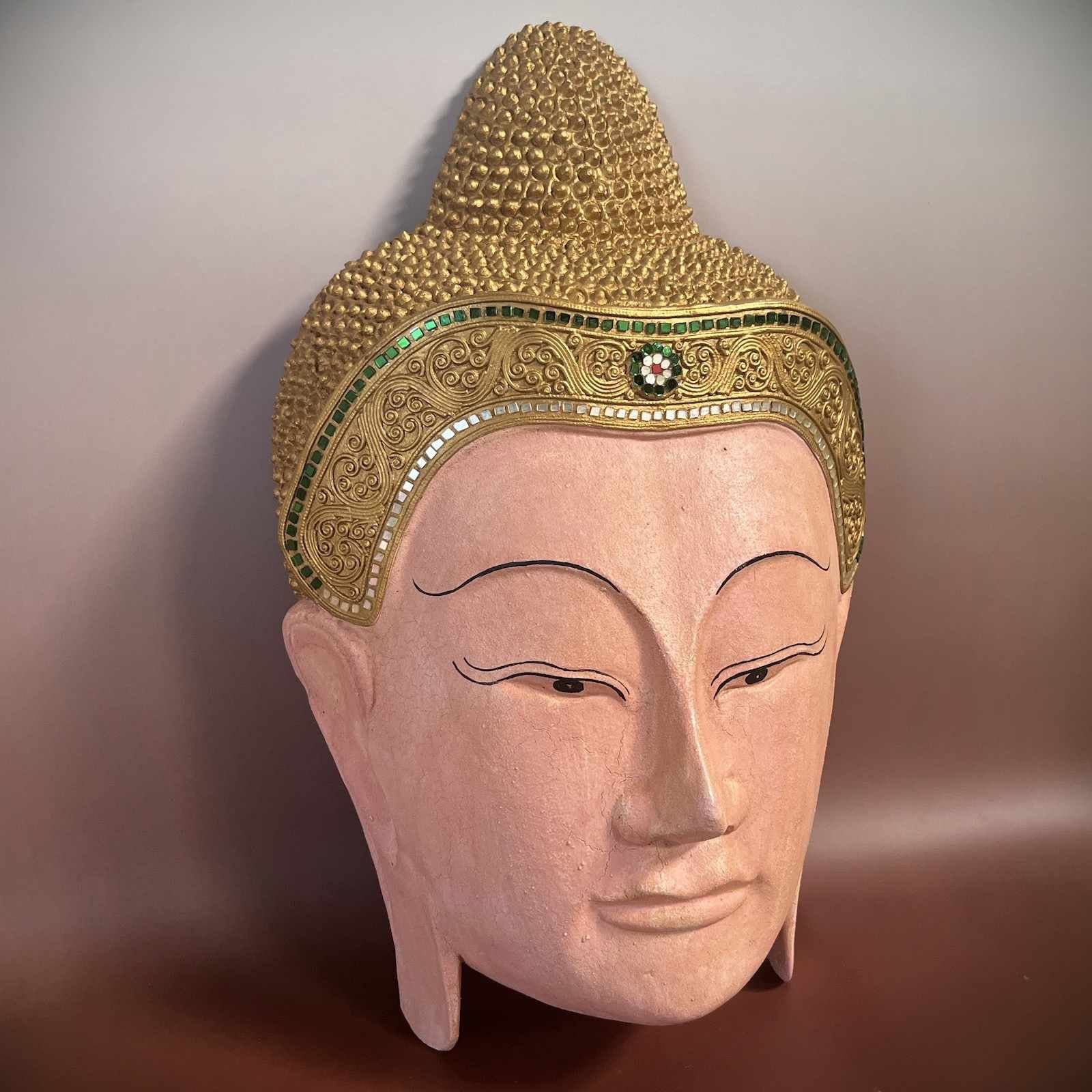 Asien 50cm LifeStyle Buddha Skulptur Kopf groß Thailand Holz Maske Buddhafigur