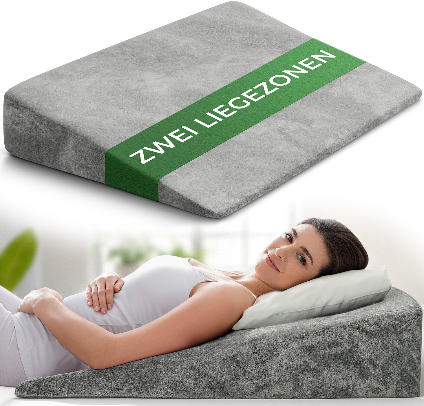 Well B4 Keilkissen für Bett und Couch, Matratzenkeil [mit 2 Liegezonen], Rückenkissen, für Reflux, Bequemes Reflux Kissen und Lesekissen zur Schlaferhöhung, oder als Rückenlehne