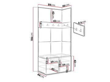 MIRJAN24 Garderoben-Set Orion I, (Komplett-Set, mit Schuhschrank, 2x Kleiderhakenbrett, Gepolstertes Paneel 11x 42x42), Auswahl aus Fronten und Polsterplatten