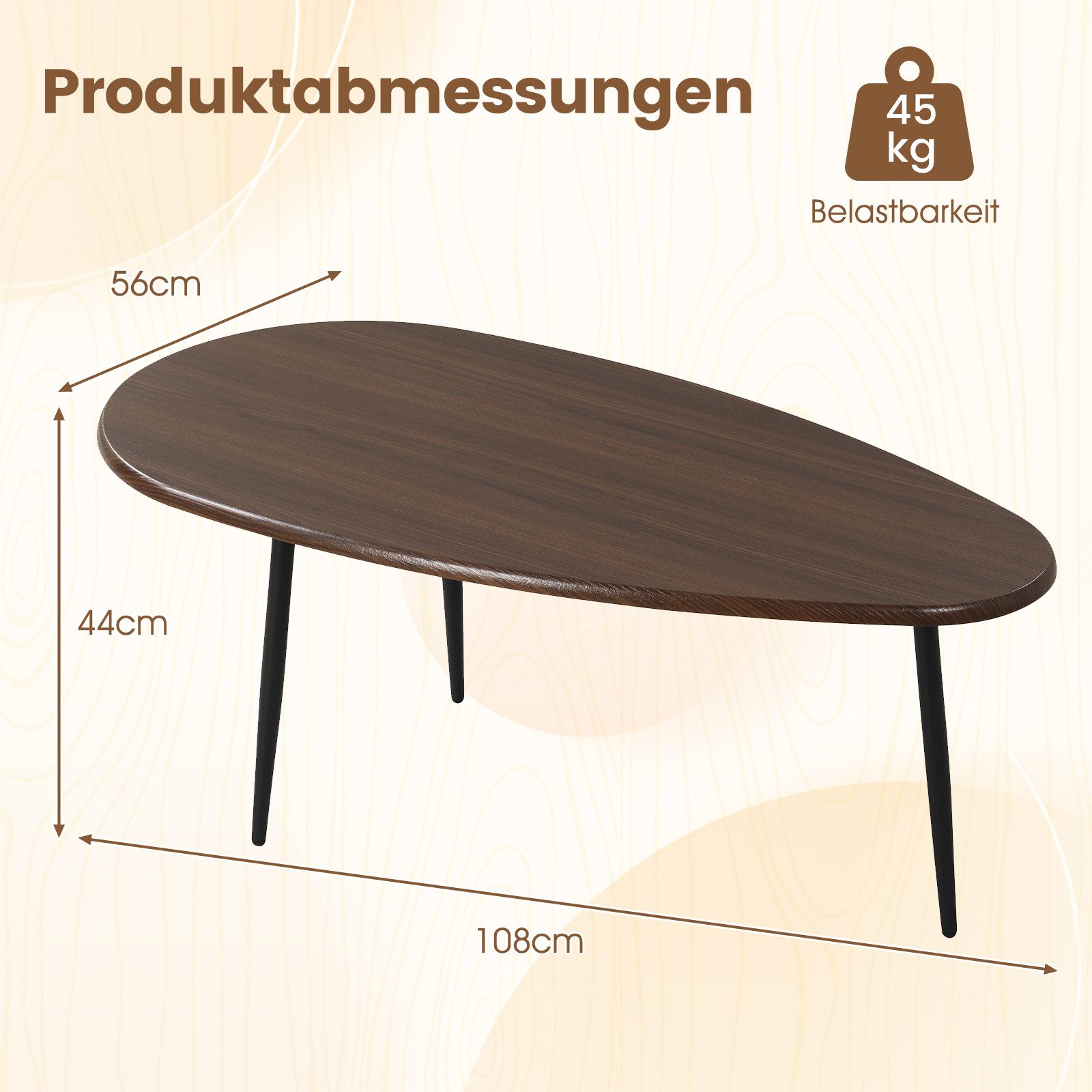 COSTWAY Couchtisch, Wohnzimmertisch oval, mit stabiler Metallkonstruktion