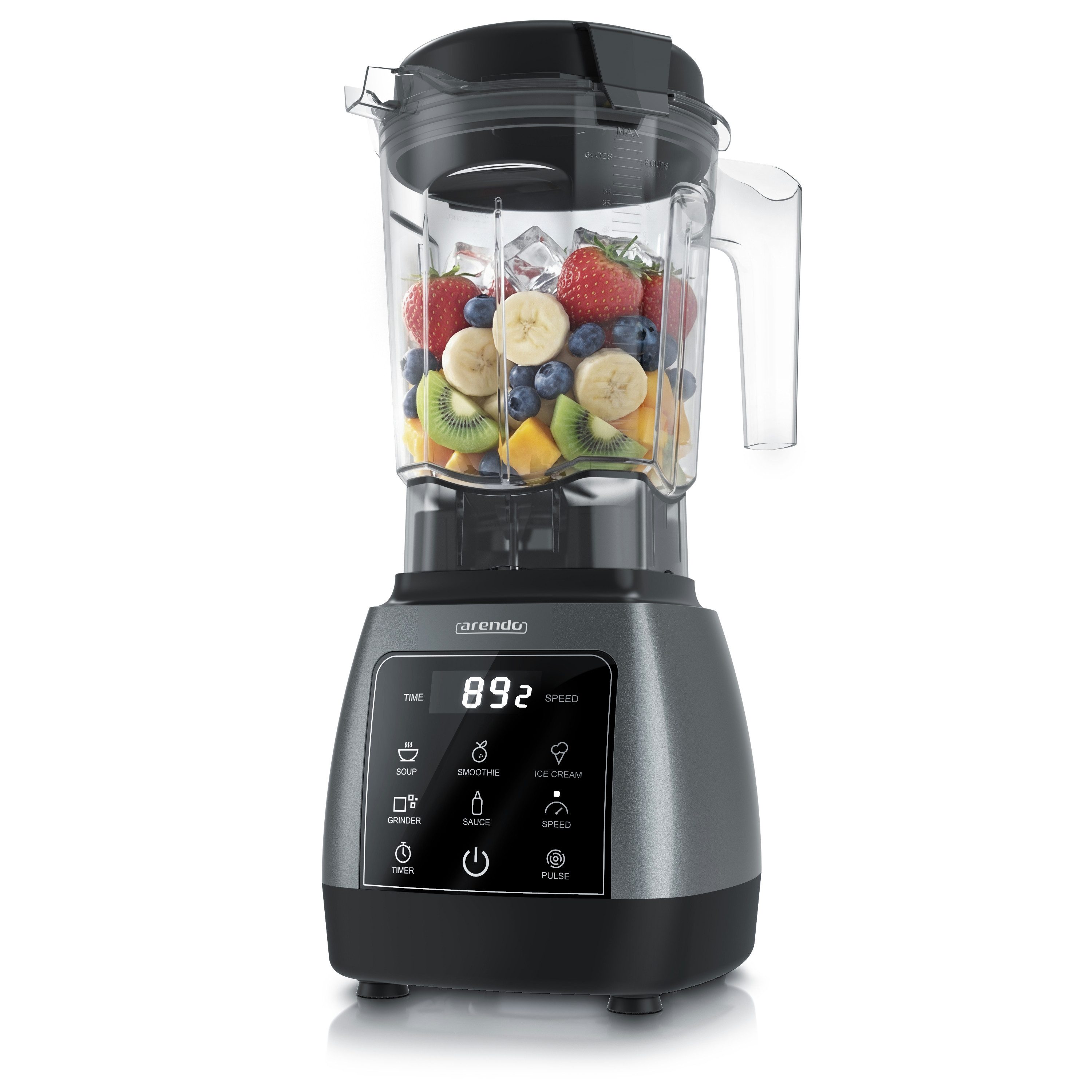 Arendo Standmixer Hochleistungsmixer 2000W, 2L Behälter, Touchpanel, max. 24.000 U/min, 2000 W, Smoothie Maker, Blender, 5 Programme, Timer, Mixer mit Display