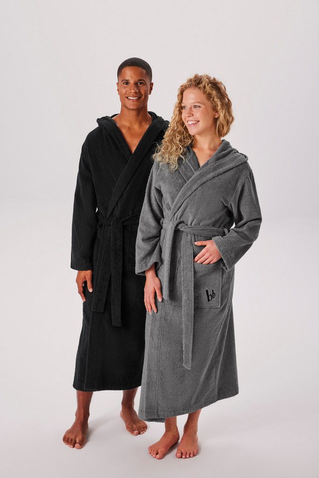 Bruno Banani Unisex-Bademantel Robby, ideal für Sauna & Spa, Standard, Premium und Überlänge, Langform, Walkfrottee, Kapuze, Gürtel, Damen & Herren Bademäntel, Baumwolle, mit Taschen, Sauna, XS-3XL
