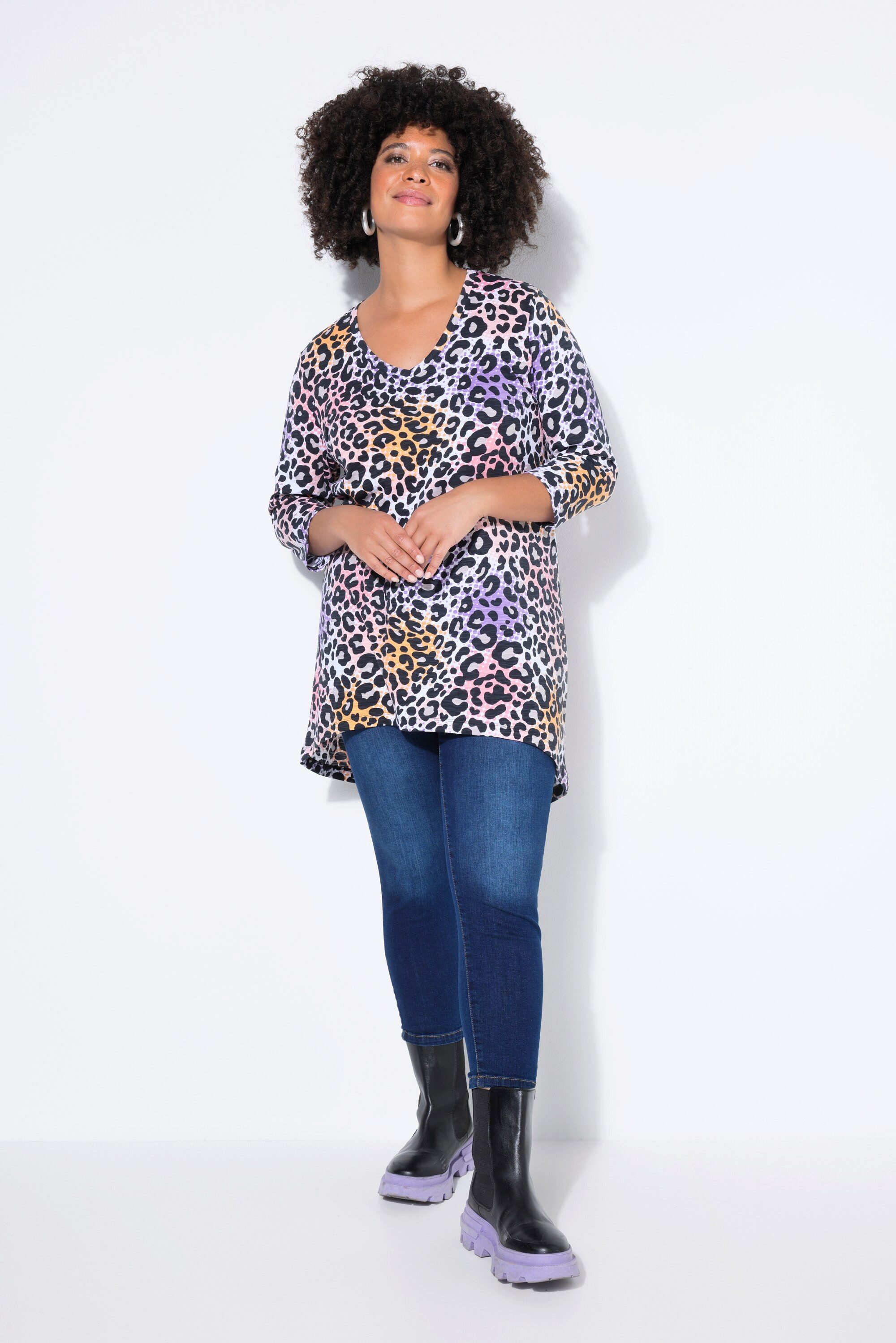 Angel of Style Longshirt T-Shirt Leomuster 3/4-Ärmel Saum hinten länger günstig online kaufen