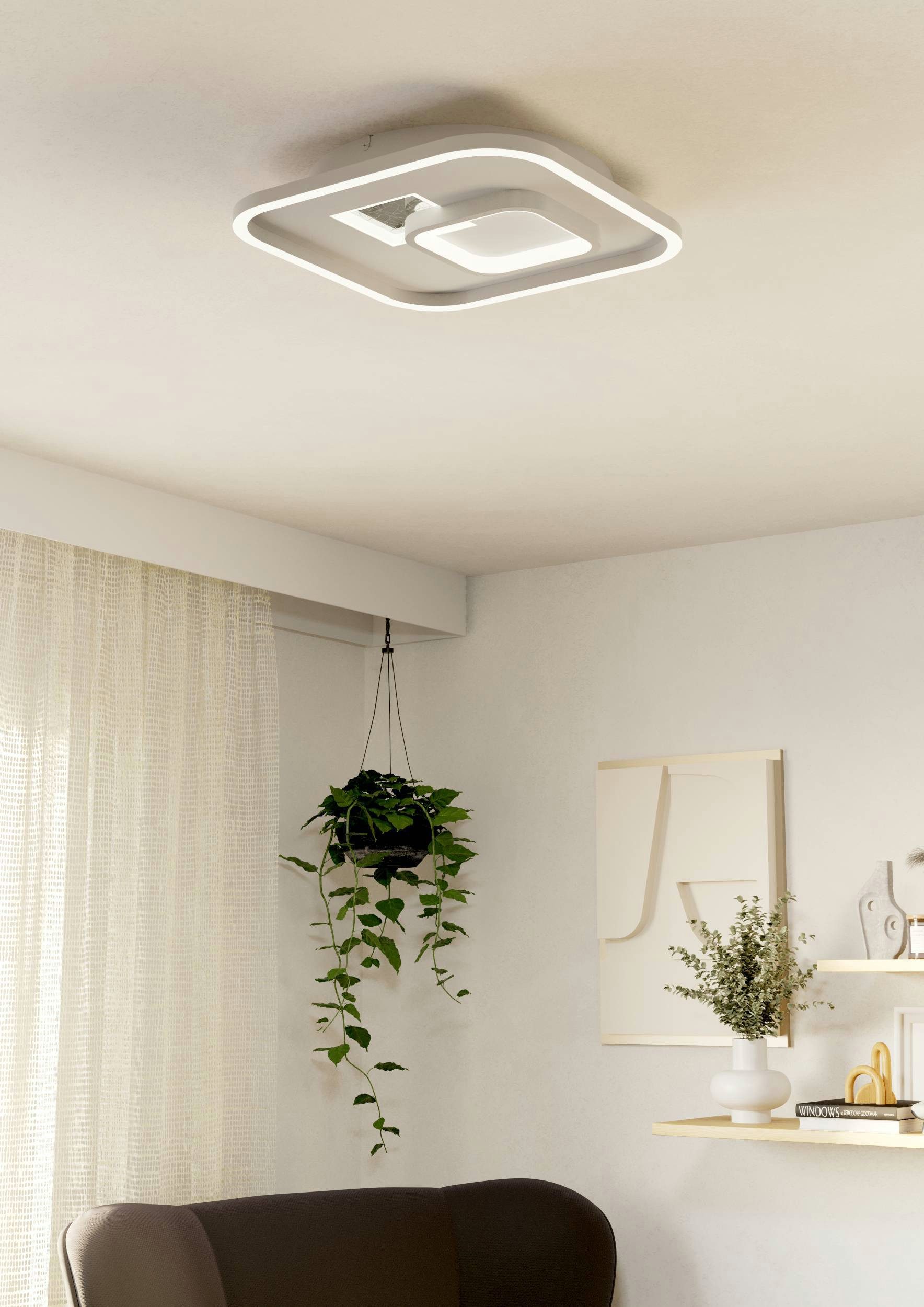 EGLO Deckenleuchte Tiriolo Deckenlampe, Wohnzimmerlampe, Metall, Kunststoff, Flurlampe, LED fest integriert, Neutralweiß, Wand-/Deckenleuchte - L38 x B38 x H6 cm - weiß, silber