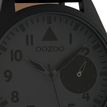 OOZOO Quarzuhr Oozoo Unisex Armbanduhr Timepieces Analog, Damen, Herrenuhr rund, extra groß (ca. 50mm) Lederarmband schwarz