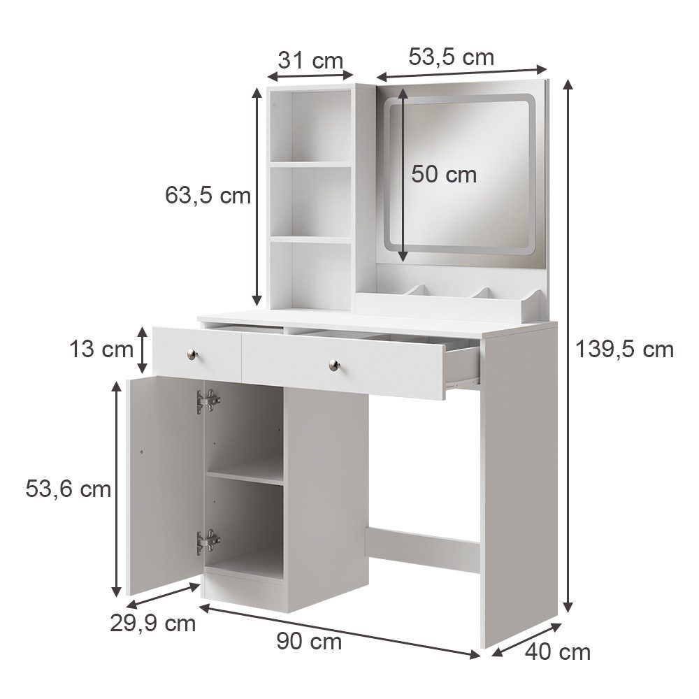 Vicco Schminktisch Silvia, Weiß, 90 cm günstig online kaufen