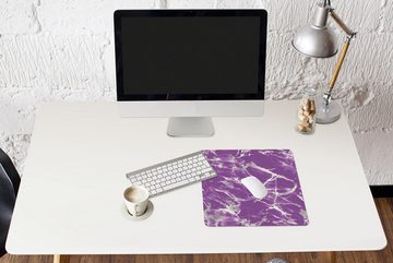 MuchoWow Gaming Mauspad Violett - Weiß - Marmor - Muster (1-St), Mousepad mit Rutschfester Unterseite, Gaming, 40x40 cm, XXL, Großes