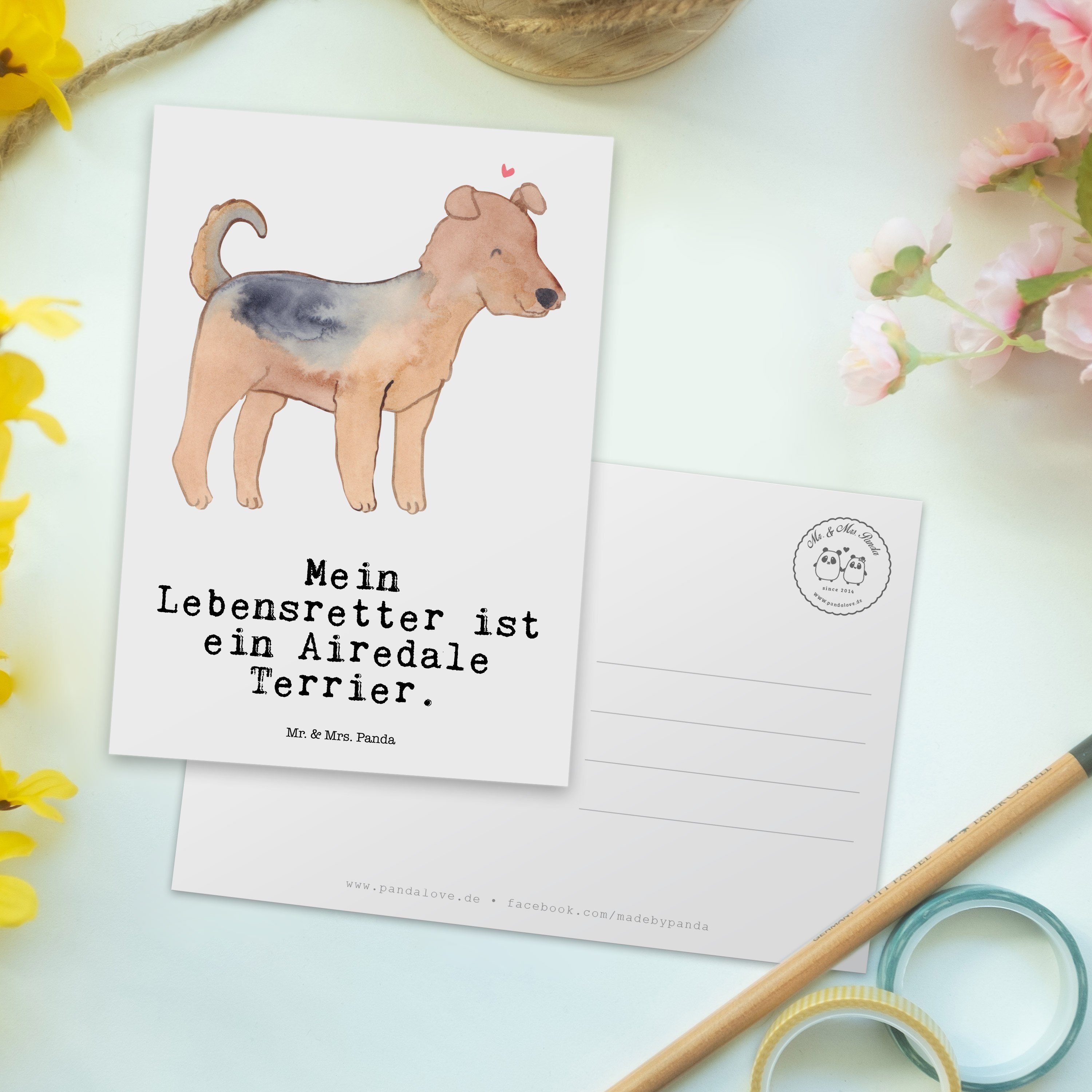 Lebensretter Rassehund, Panda Postkarte Airedale Weiß - Mr. Mrs. Ge Terrier Karte, & - Geschenk,