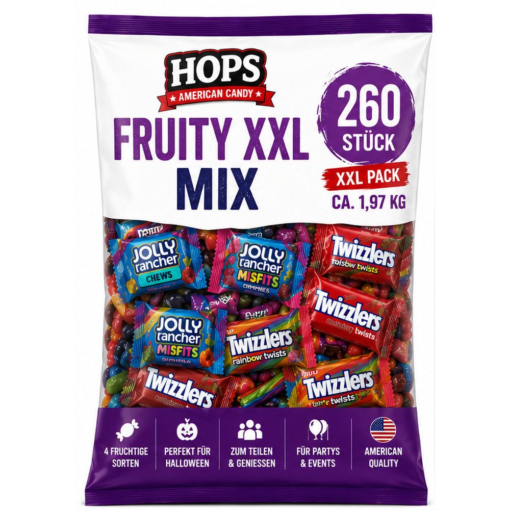 HOPS Süßigkeit HOPS American Candy Gift Box Classic, 110 x (amerikanische Süßigkeiten & Schokolade), Halloween Trick or Treat Party Box – ideal zum Teilen & Verteilen