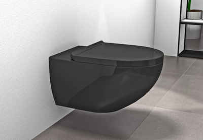 Bernstein Tiefspül-WC E-9030, Wand-WC, schwarz glänzend, spülrandlos, mit Deckel