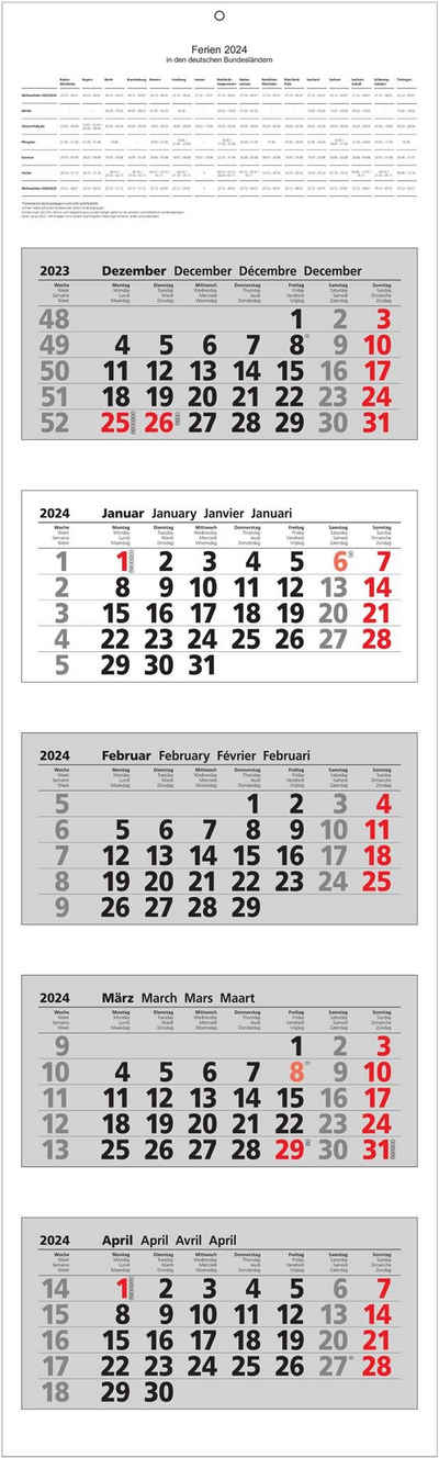 ADINA Buchkalender 2024 ADINA Fünfmonatskalender 110x33cm mit Tagesanzeiger in Blockform