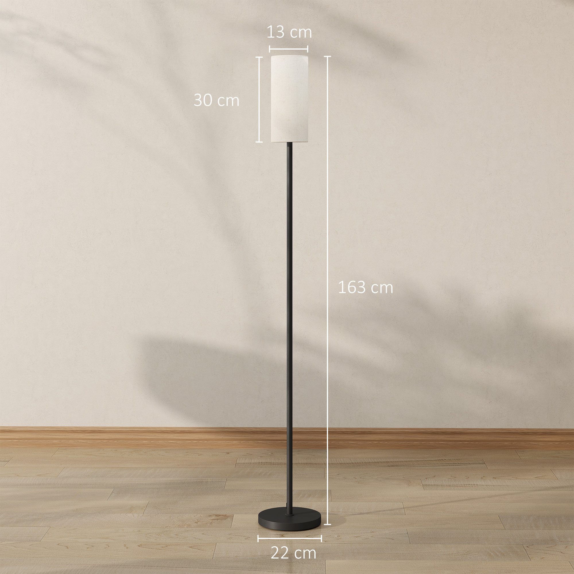 HOMCOM Stehlampe moderne Lampe mit Leinenschirm, Fußschalter, ohne Leuchtmittel, für Schlafzimmer, Wohnzimmer, 22 x 22 x 163 cm