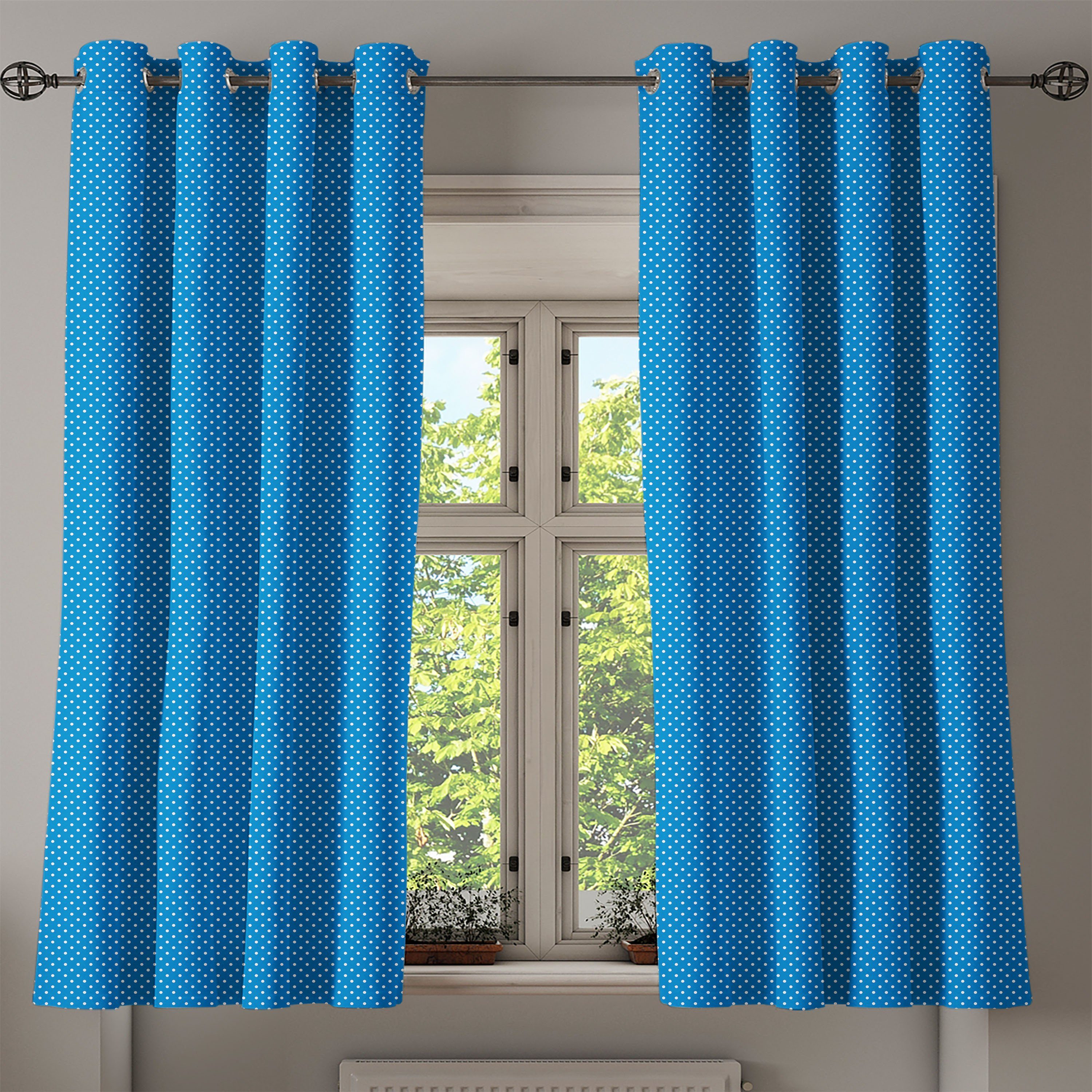 Dekorative 2-Panel-Fenstervorhänge Tupfen-Marine-Jungen Wohnzimmer, Gardine Blau Abakuhaus, für Schlafzimmer Weiss