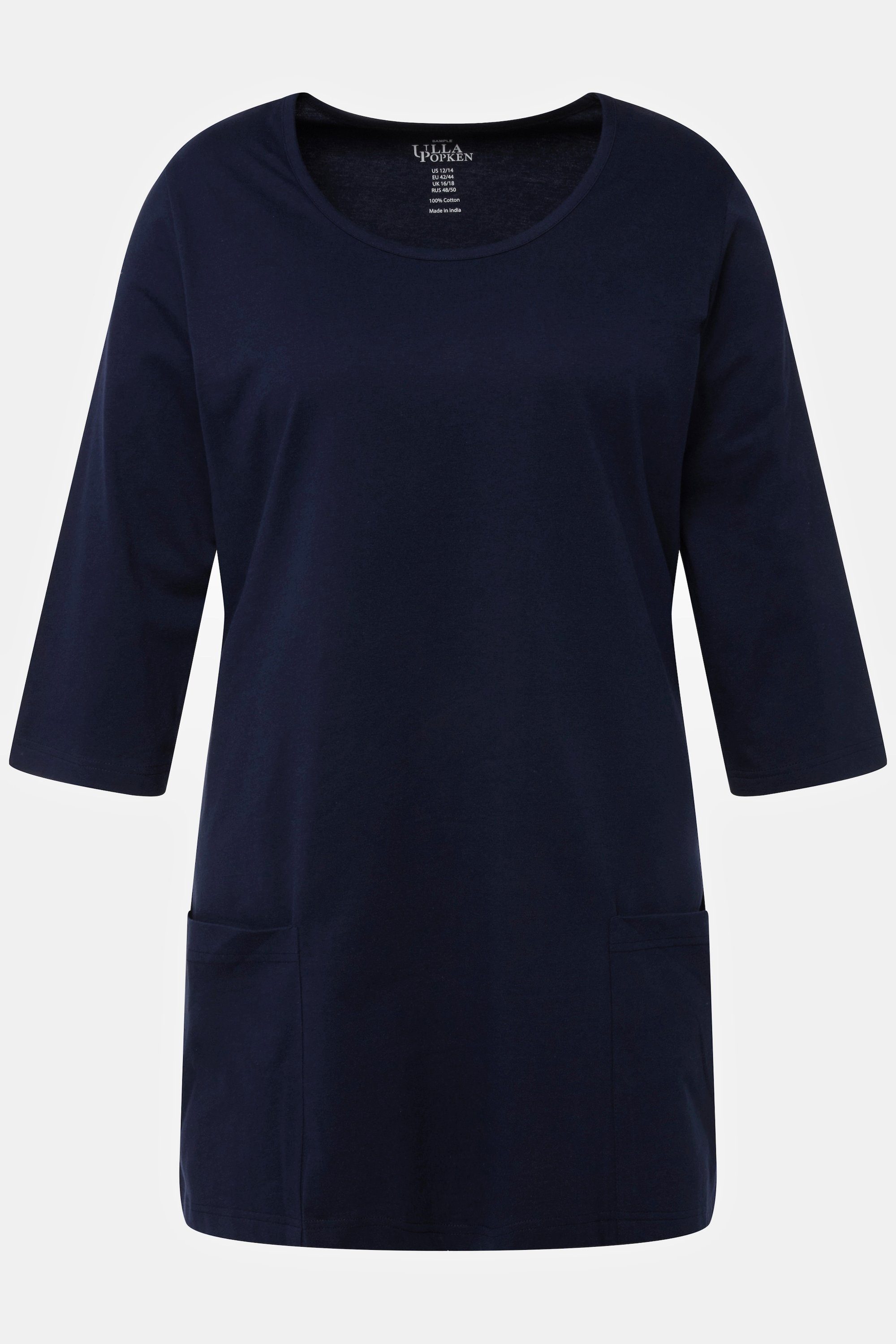 Longshirt Rundhals A-Linie Longshirt Popken Taschen navy 3/4-Arm A-Line Ulla