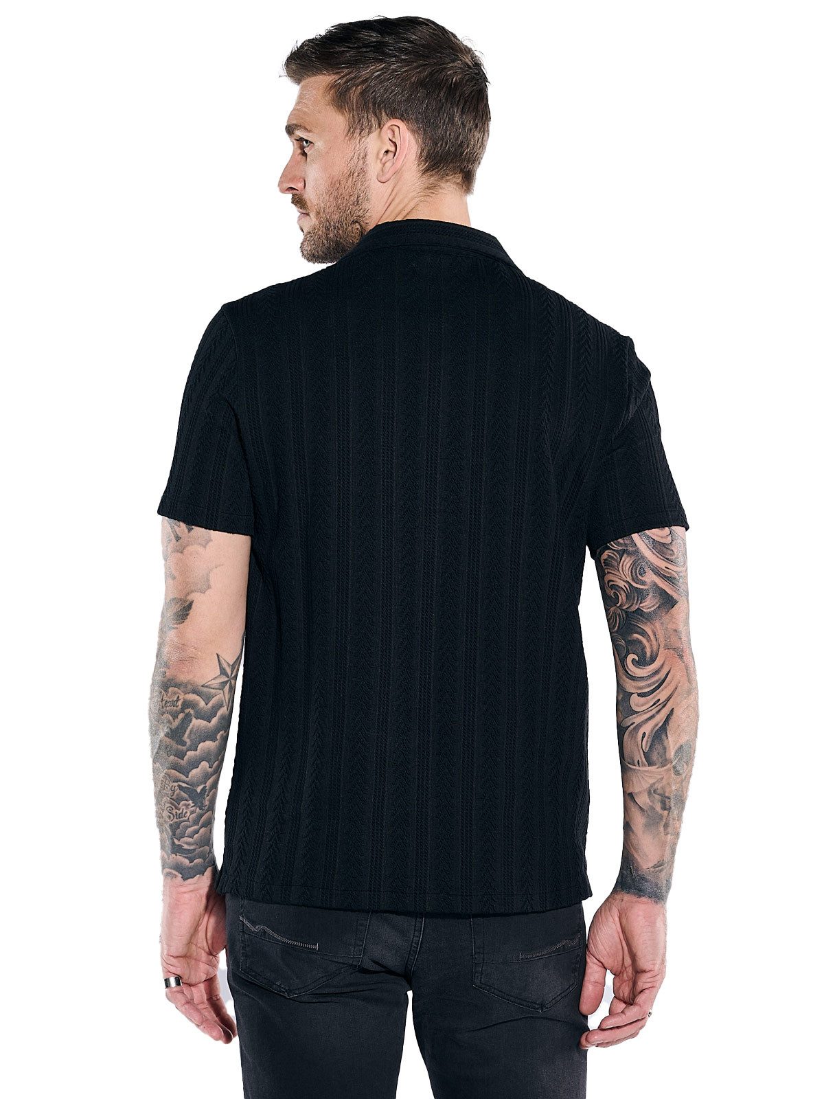 emilio adani Poloshirt Herren Polo-Shirt gemustert, Schwarz