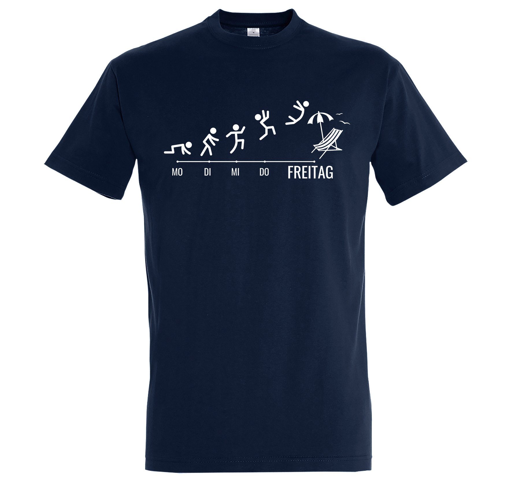mit Freitag T-Shirt lustigem Frontprint Wochenende Navyblau Youth Shirt Designz Herren