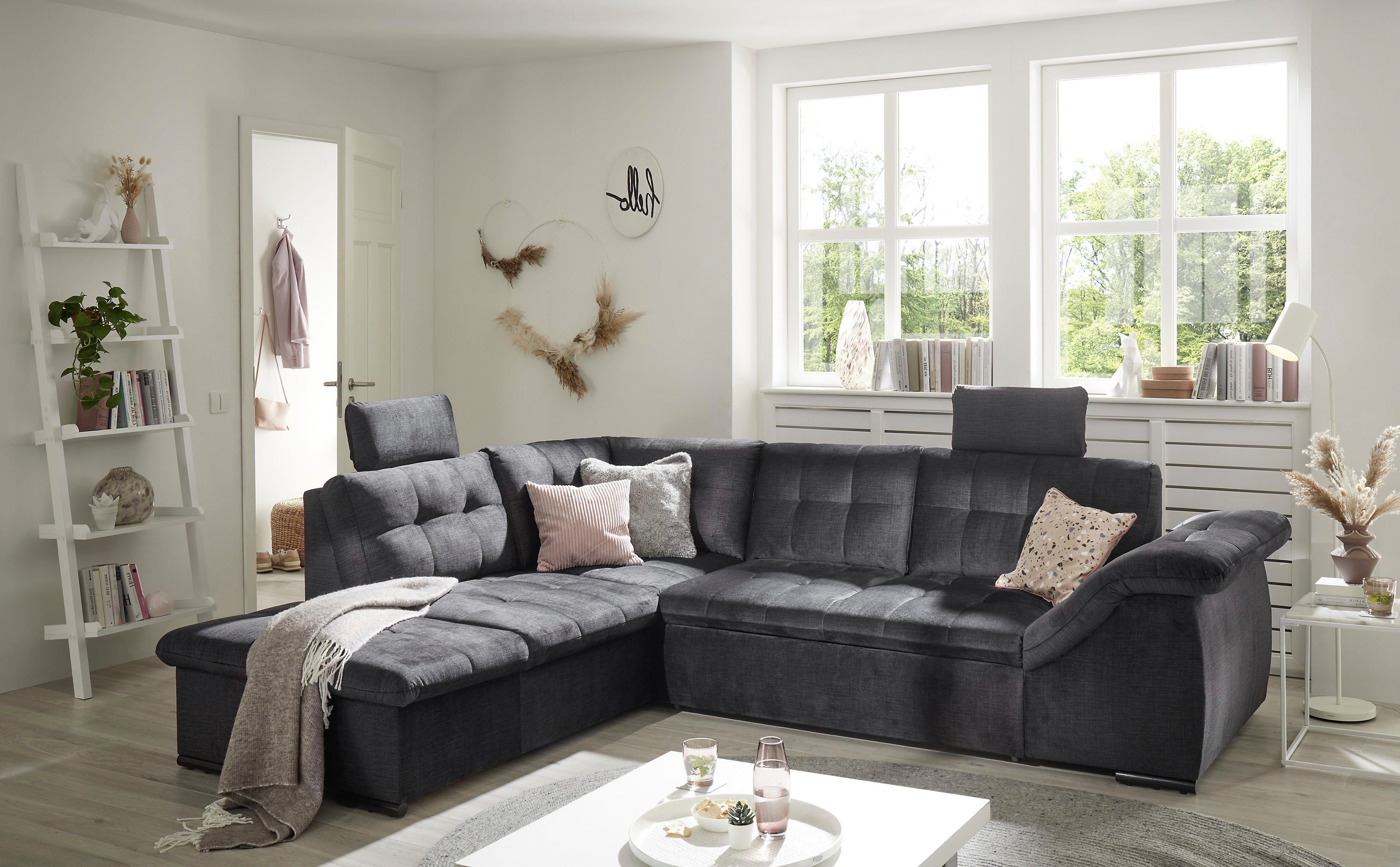 ED EXCITING DESIGN Ecksofa Estrella L-Form, mit Bettfunktion, Bettkasten, Armteilverstellung & Kopfstützen