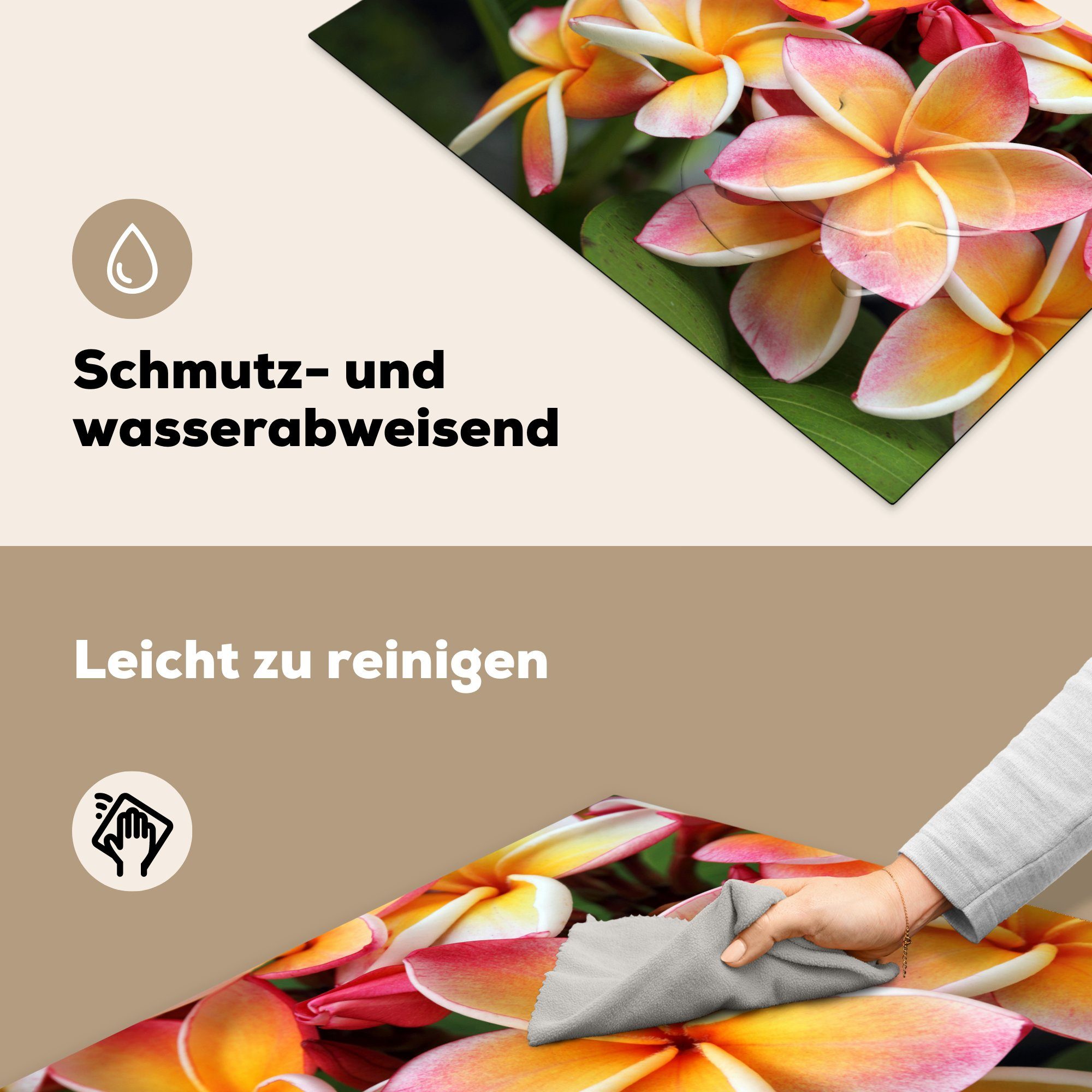 MuchoWow - (1 Blumen tlg), Ceranfeldabdeckung Herdblende-/Abdeckplatte für Vinyl, Schutz 81x52 die Orange, Induktionskochfeld - Plumeria küche, cm,
