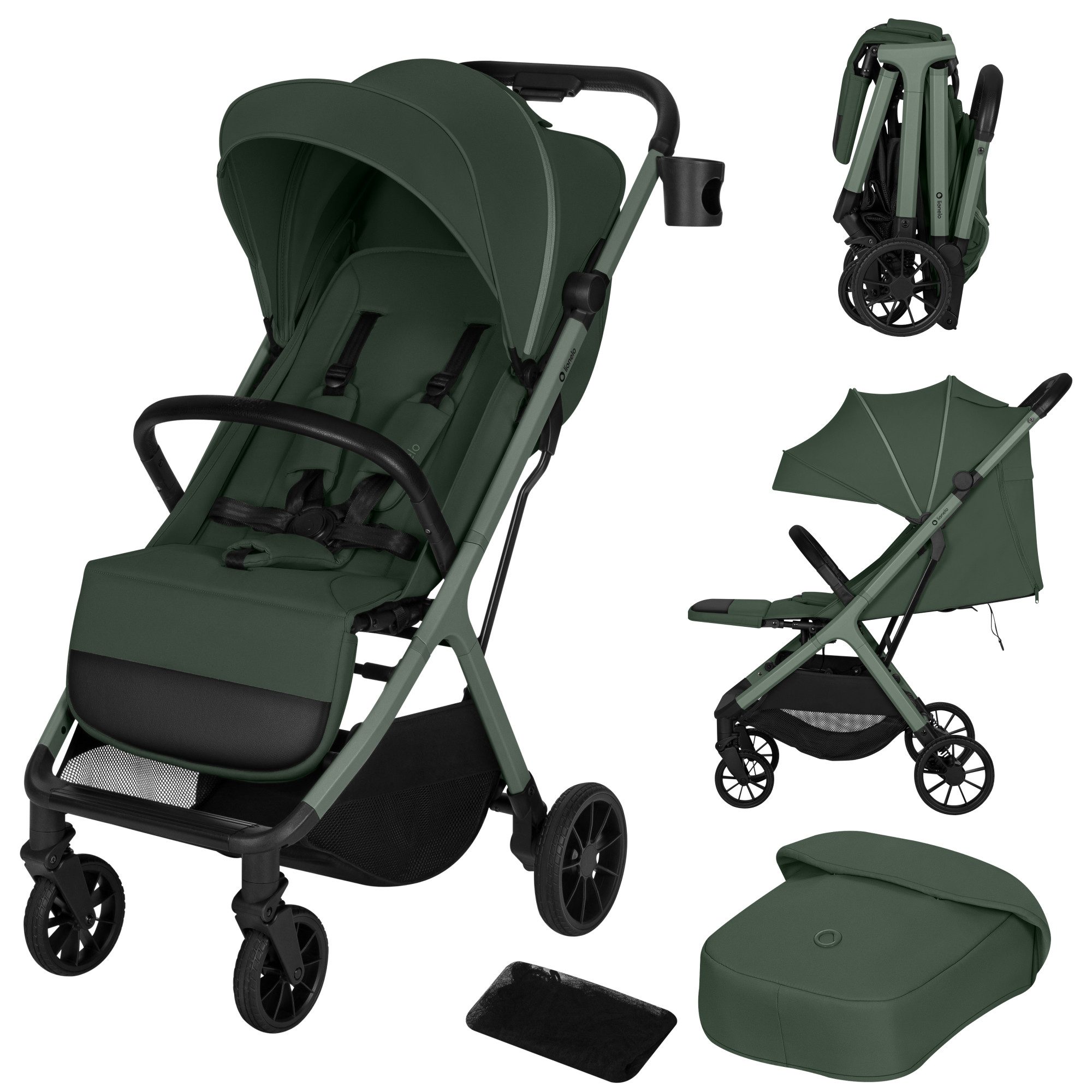 lionelo Kinder-Buggy CLOE PLUS, (Set), Auto-Folding/Große PU-Räder/Kompakt und freistehend