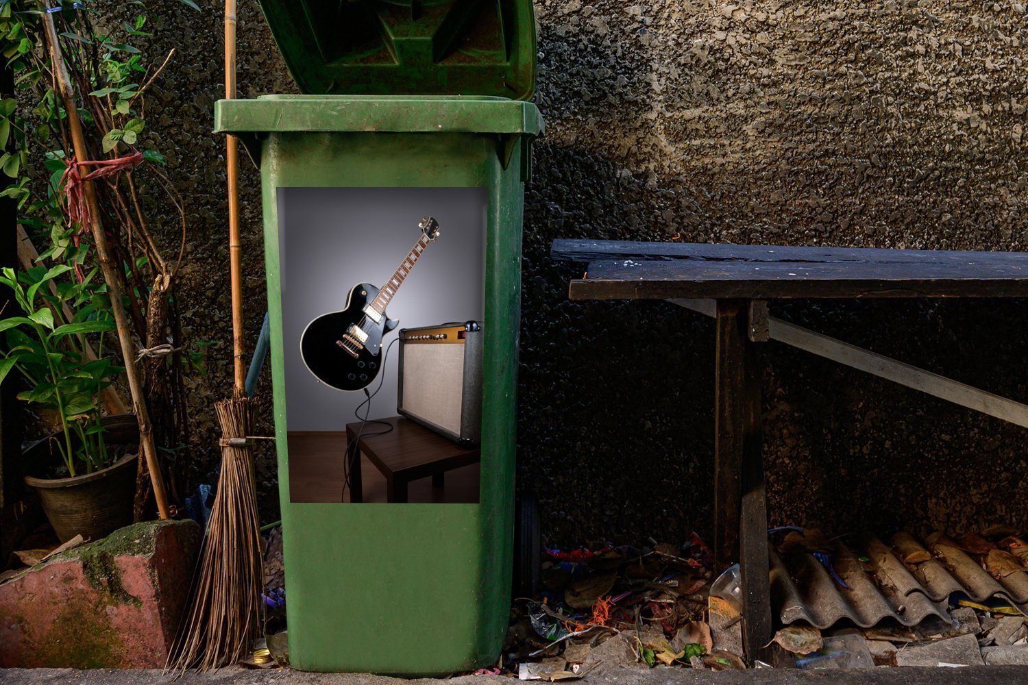 Wandsticker (1 Mülleimer-aufkleber, St), E-Gitarre schwebende Container, Mülltonne, Sticker, MuchoWow Eine Abfalbehälter