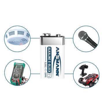 ANSMANN AG Alkaline longlife 9V Block Batterien (16 Stück) - ideal für Rauchmelder Batterie