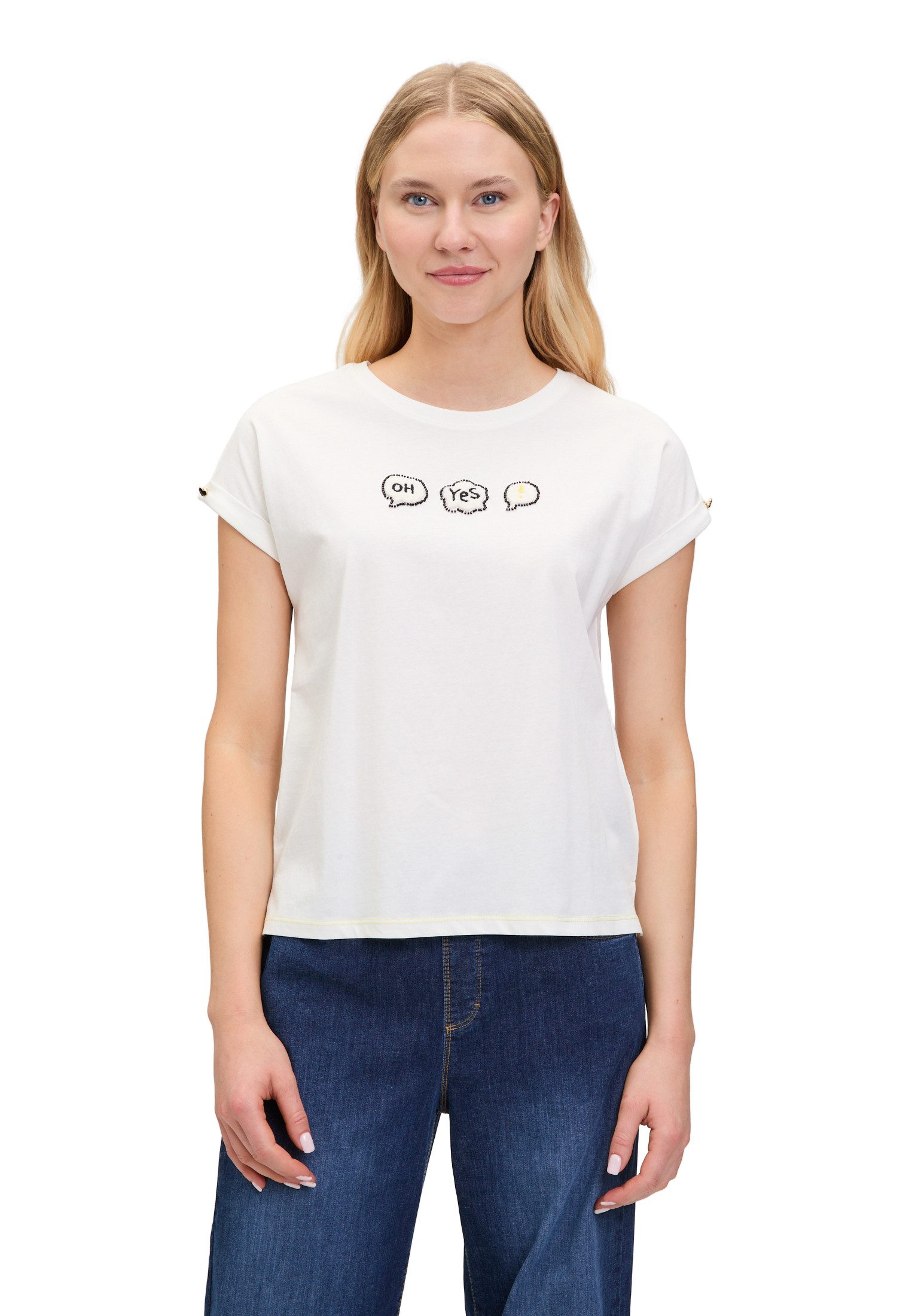 Cartoon Kurzarmshirt Damen Baumwollshirt mit Ärmelaufschlag (1-tlg) günstig online kaufen