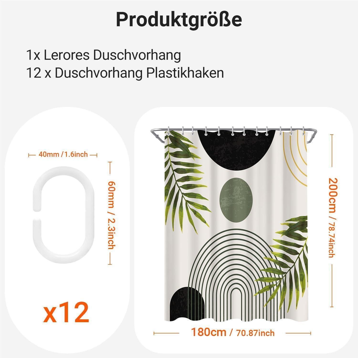 LuxusKollektion Duschvorhang Duschvorhang 180x200 Schwarz Blätter Linie H200 x B180 cm (1er Pack)