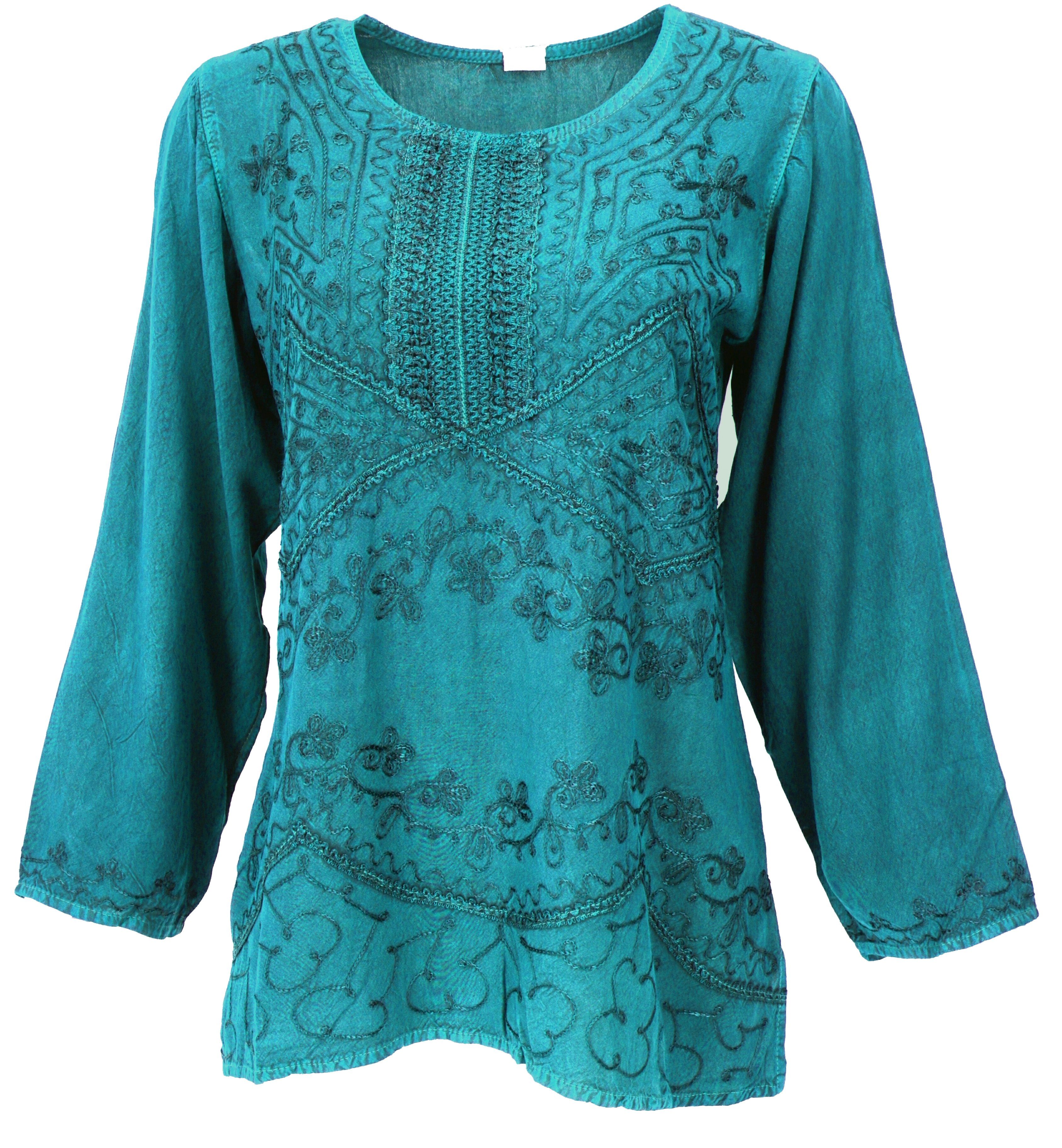 Guru-Shop Longbluse Bestickte indische Hippie Langarm Tunika,.. alternative Bekleidung