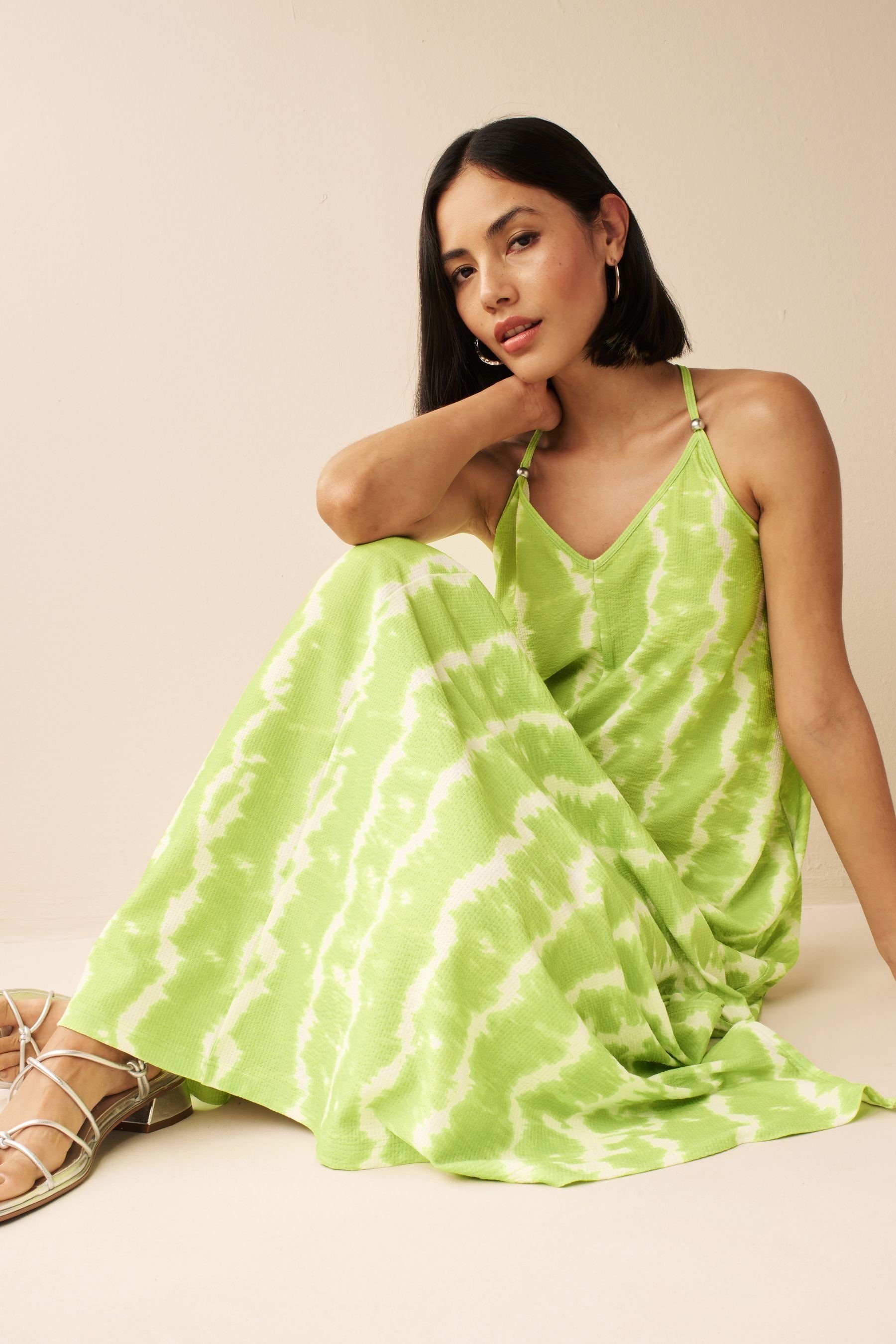 Green Tie-Dye Maxi-Sommerkleid mit Trägern Next (1-tlg) Sommerkleid Lime